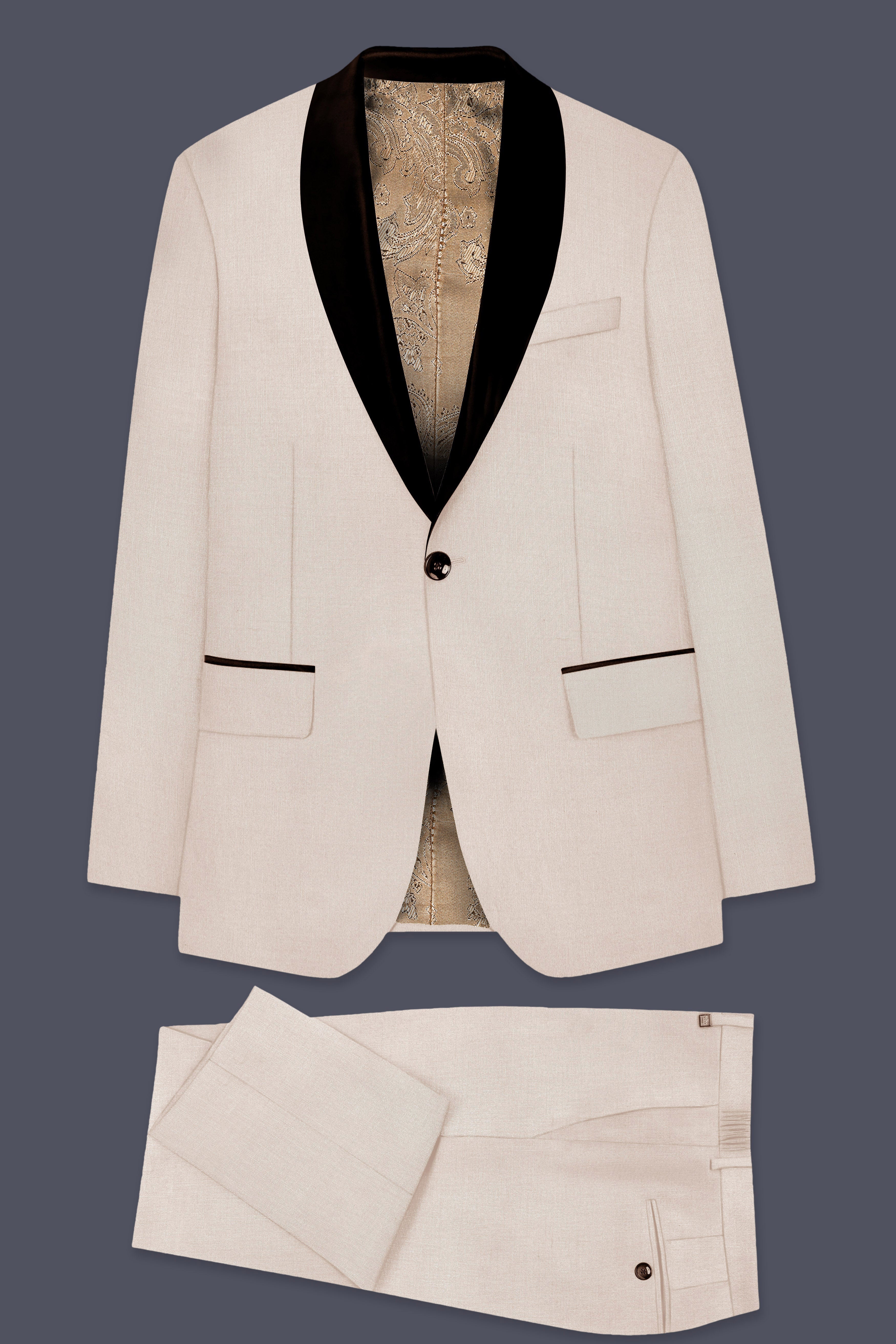 Velivon-Bizarre Cream Wool Rich Tuxedo Slight Stretch Suit