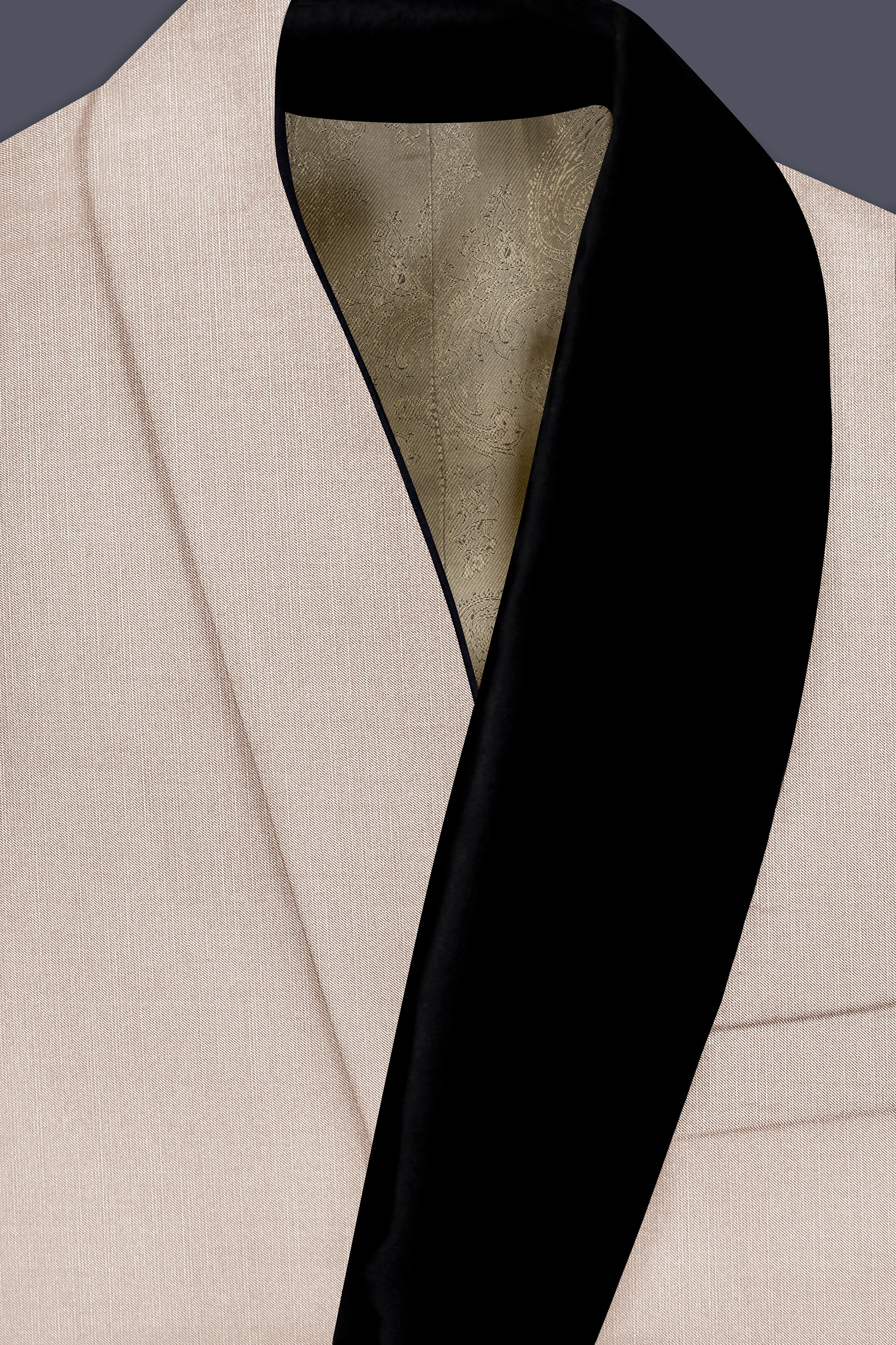 Velivon-Bizarre Cream Wool Rich Tuxedo Slight Stretch Suit