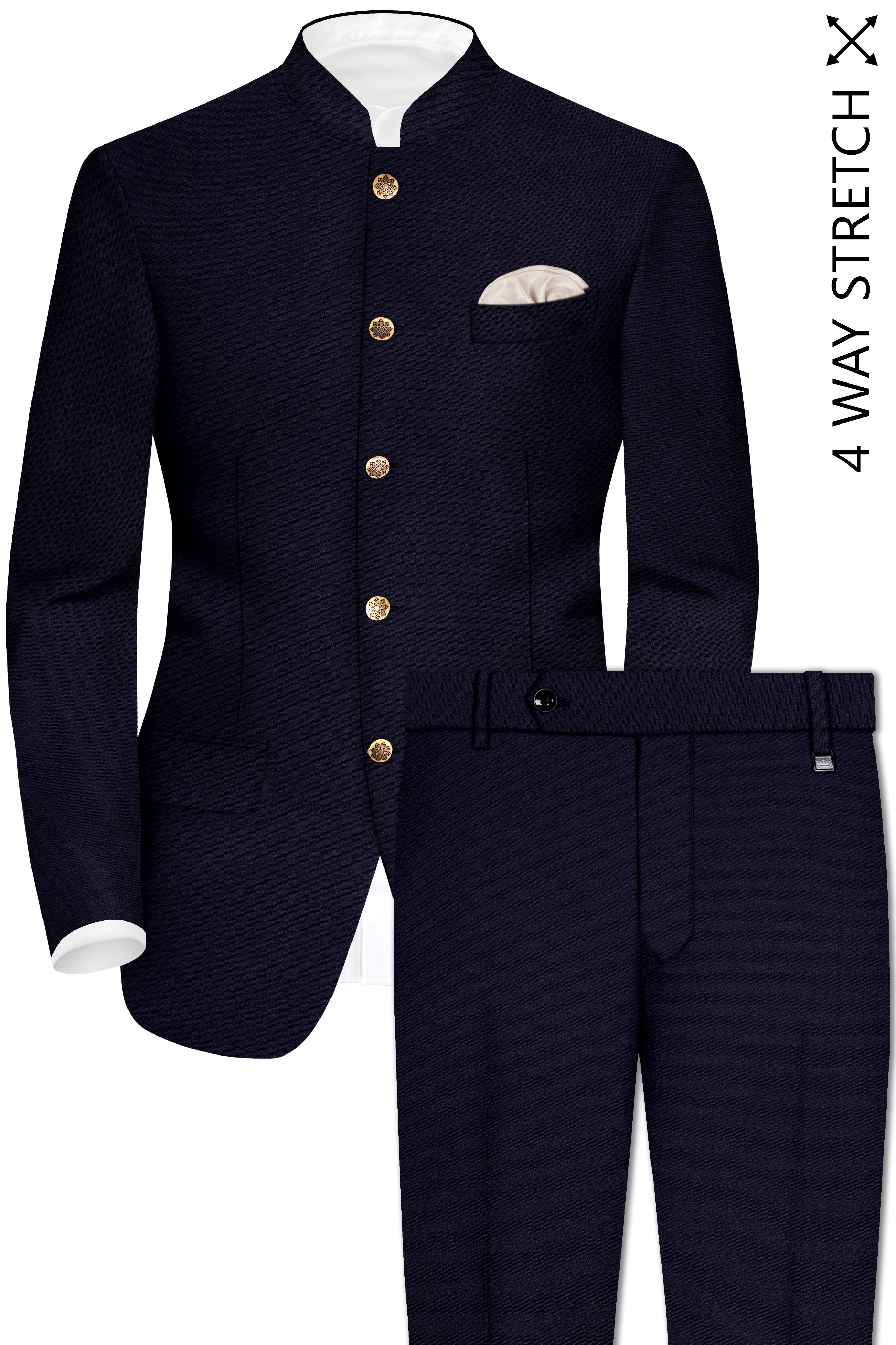 Vistaro-Korean Blue (The Best Blue We Have) Wool Rich Bandhgala Stretchable traveler Suit