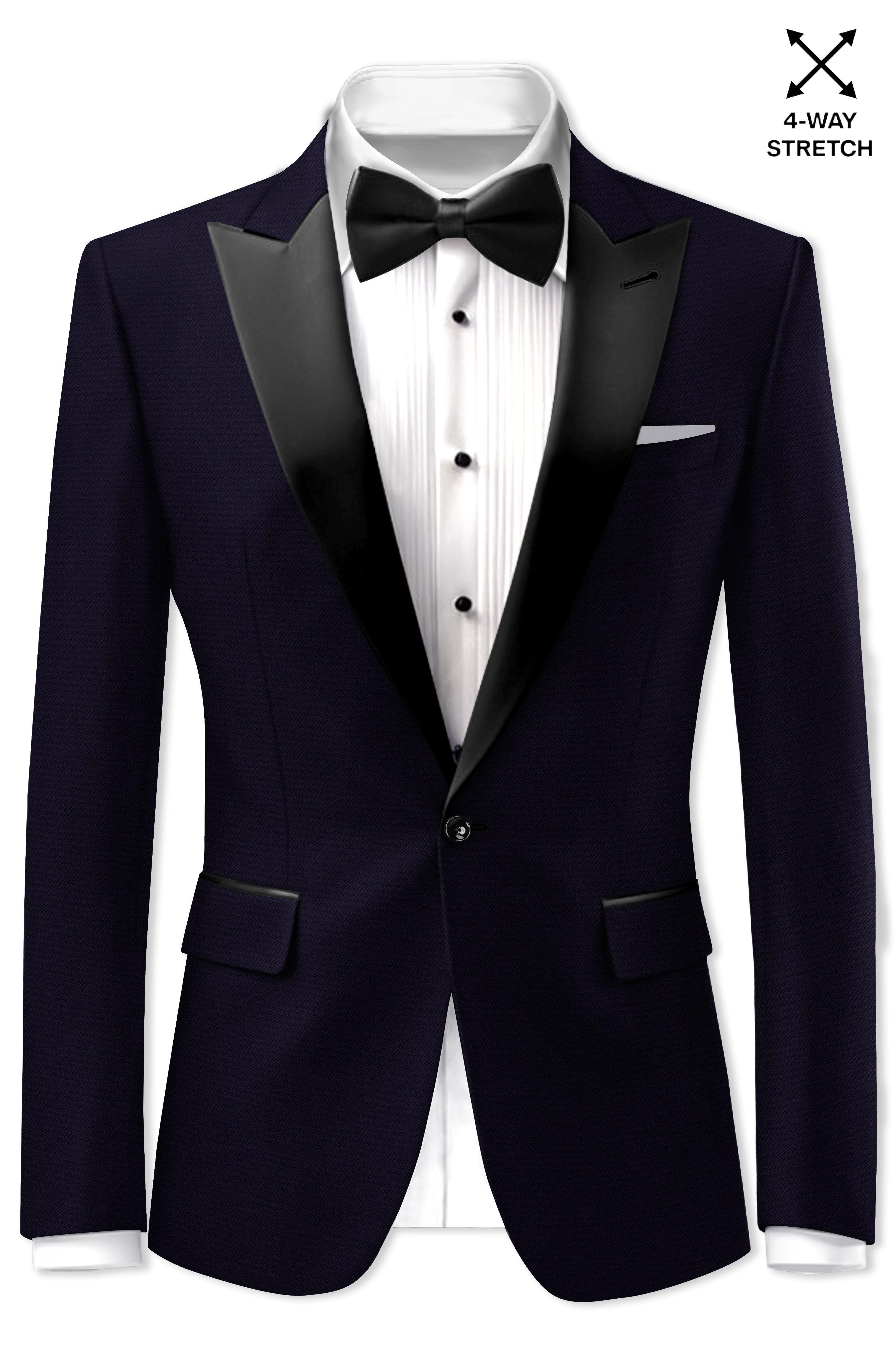 Vistaro-Korean Blue (The Best Blue We Have) 4-Way Stretch Wrinkle-Free Wool Rich Peak Lapel Tuxedo Slight Stretch Suit