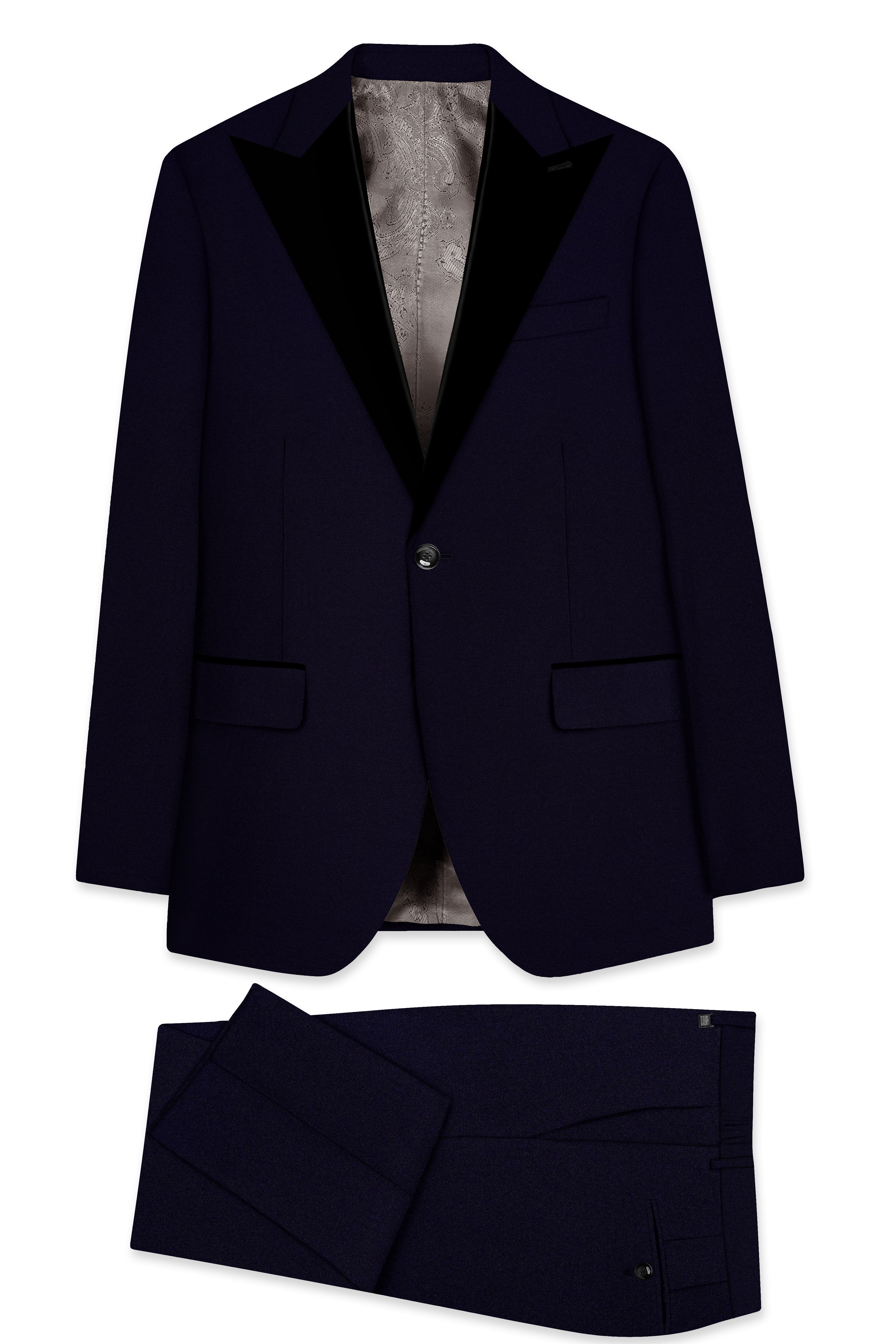Vistaro-Korean Blue (The Best Blue We Have) 4-Way Stretch Wrinkle-Free Wool Rich Peak Lapel Tuxedo Slight Stretch Suit