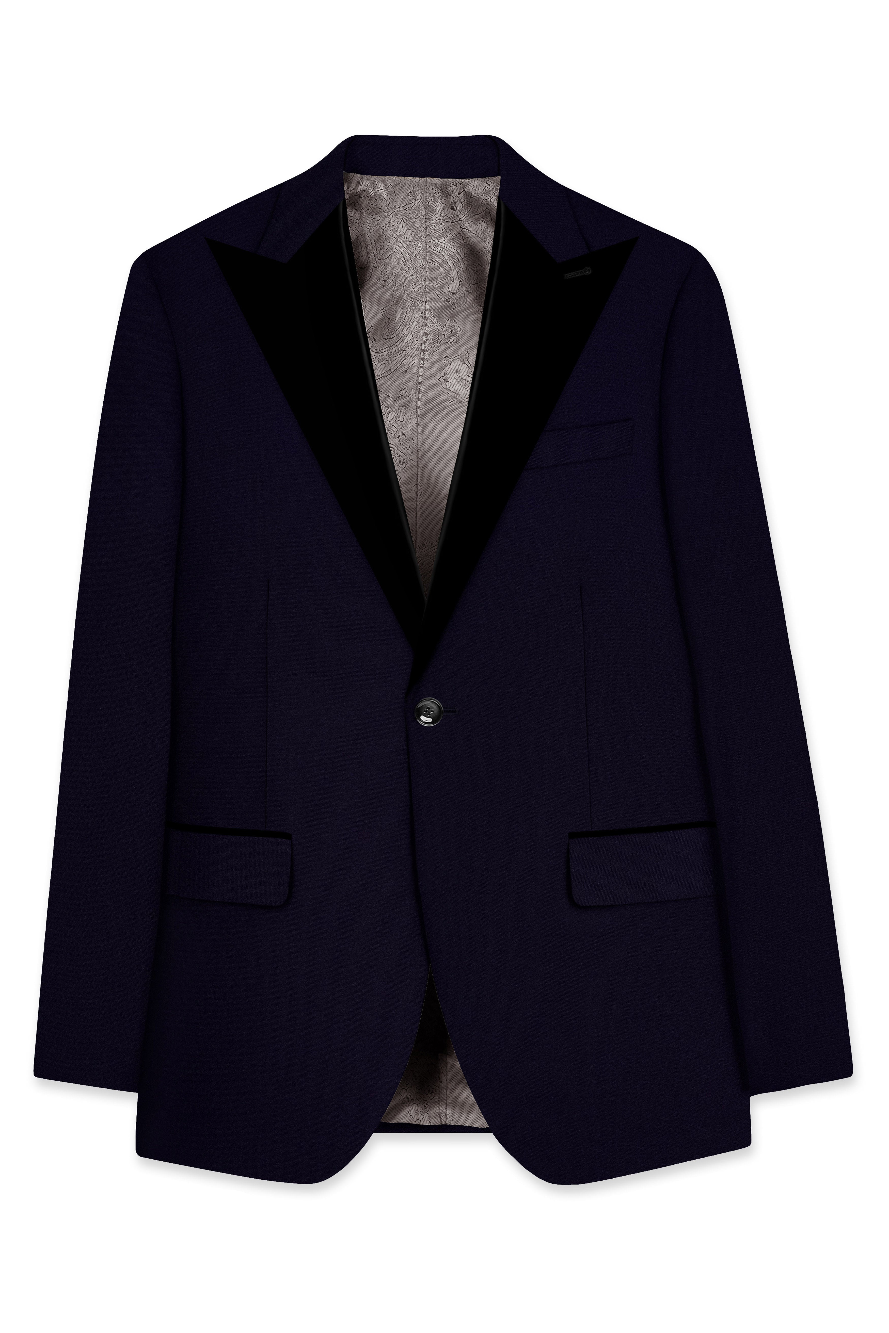 Vistaro-Korean Blue (The Best Blue We Have) 4-Way Stretch Wrinkle-Free Wool Rich Peak Lapel Tuxedo Slight Stretch Suit
