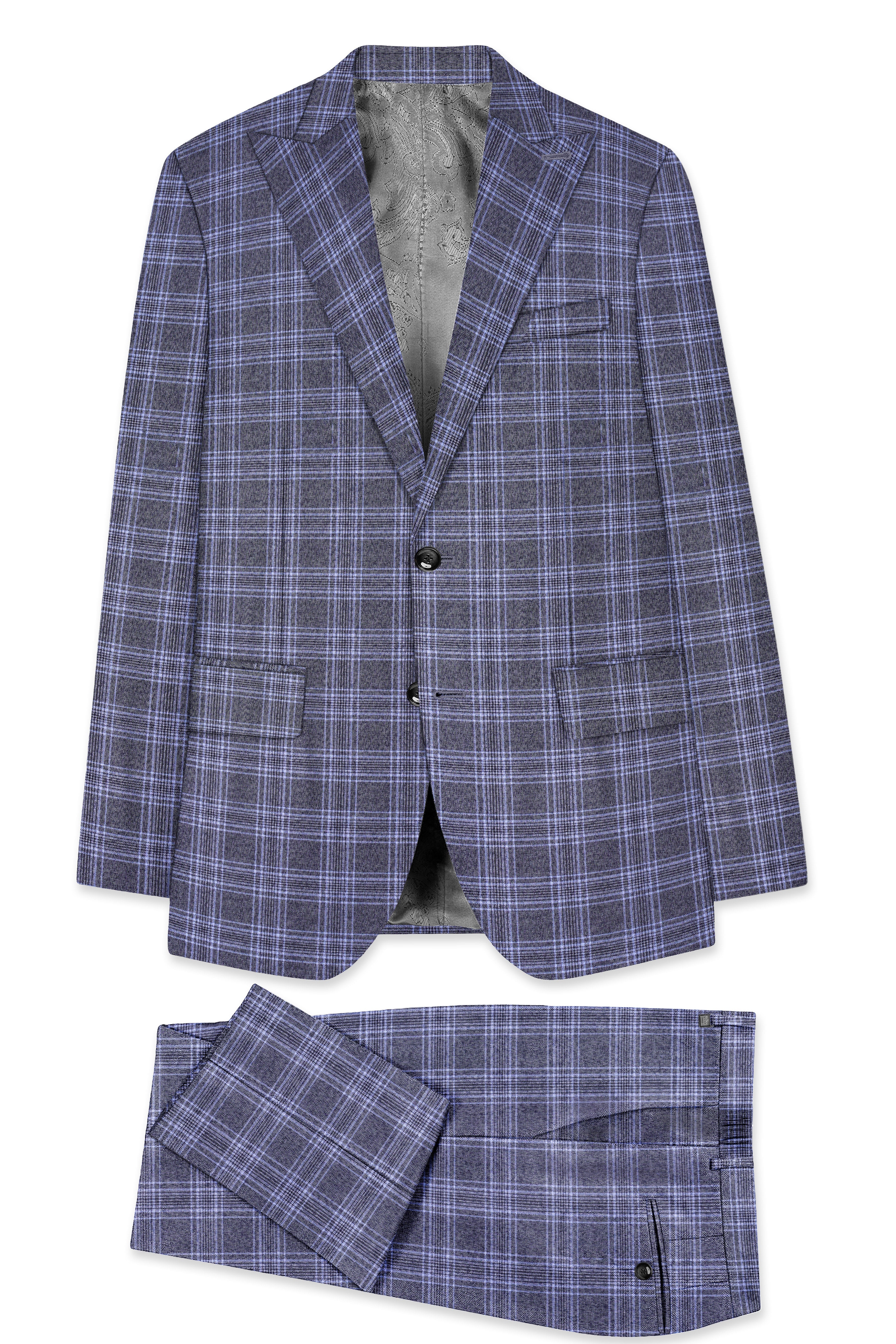 Casphin-Dolphin And Casper Blue Plaid Wool Rich Peck Lepal Single Breasted Suit