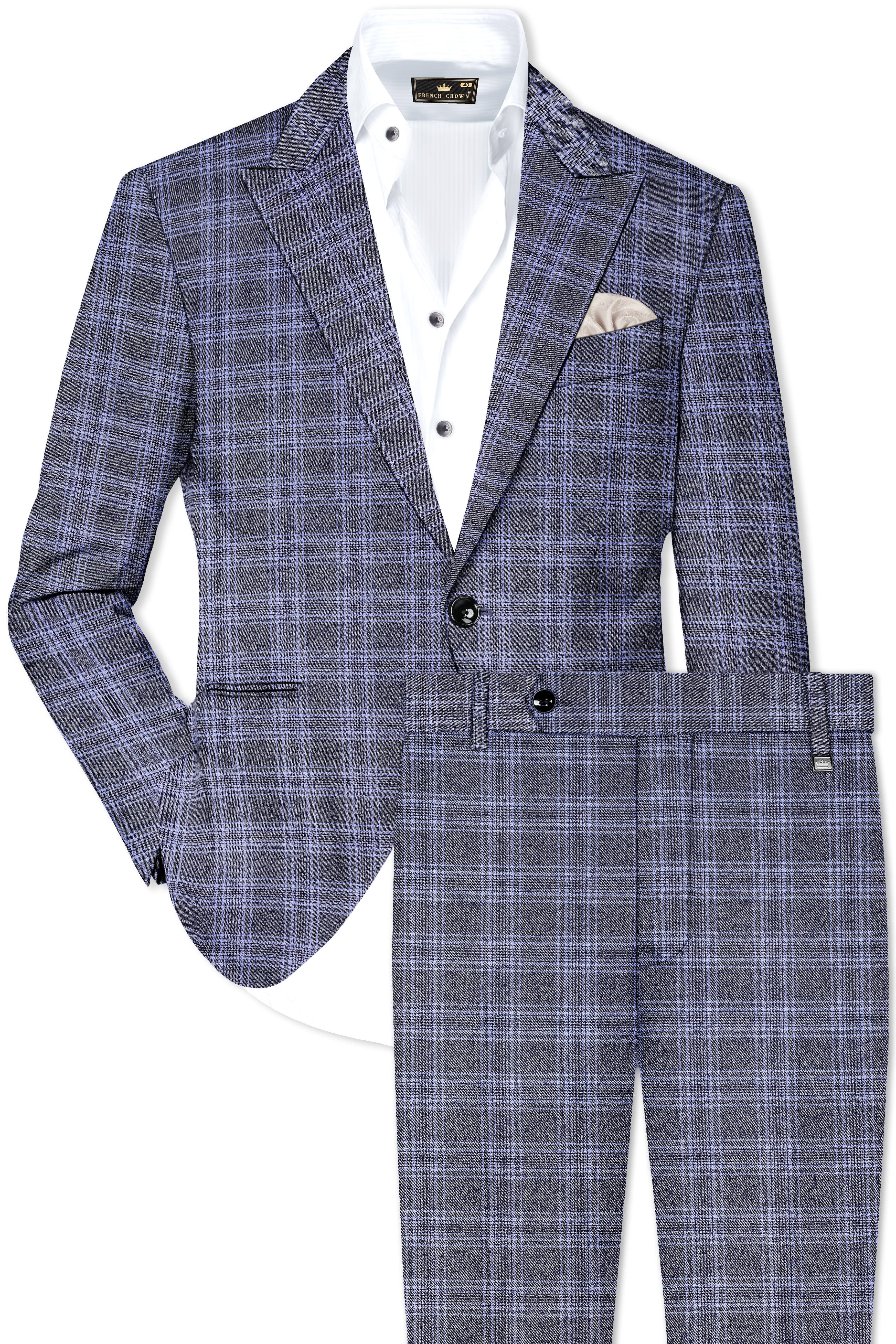 Casphin-Dolphin And Casper Blue Plaid Wool Rich Peck Lepal Single Breasted Suit