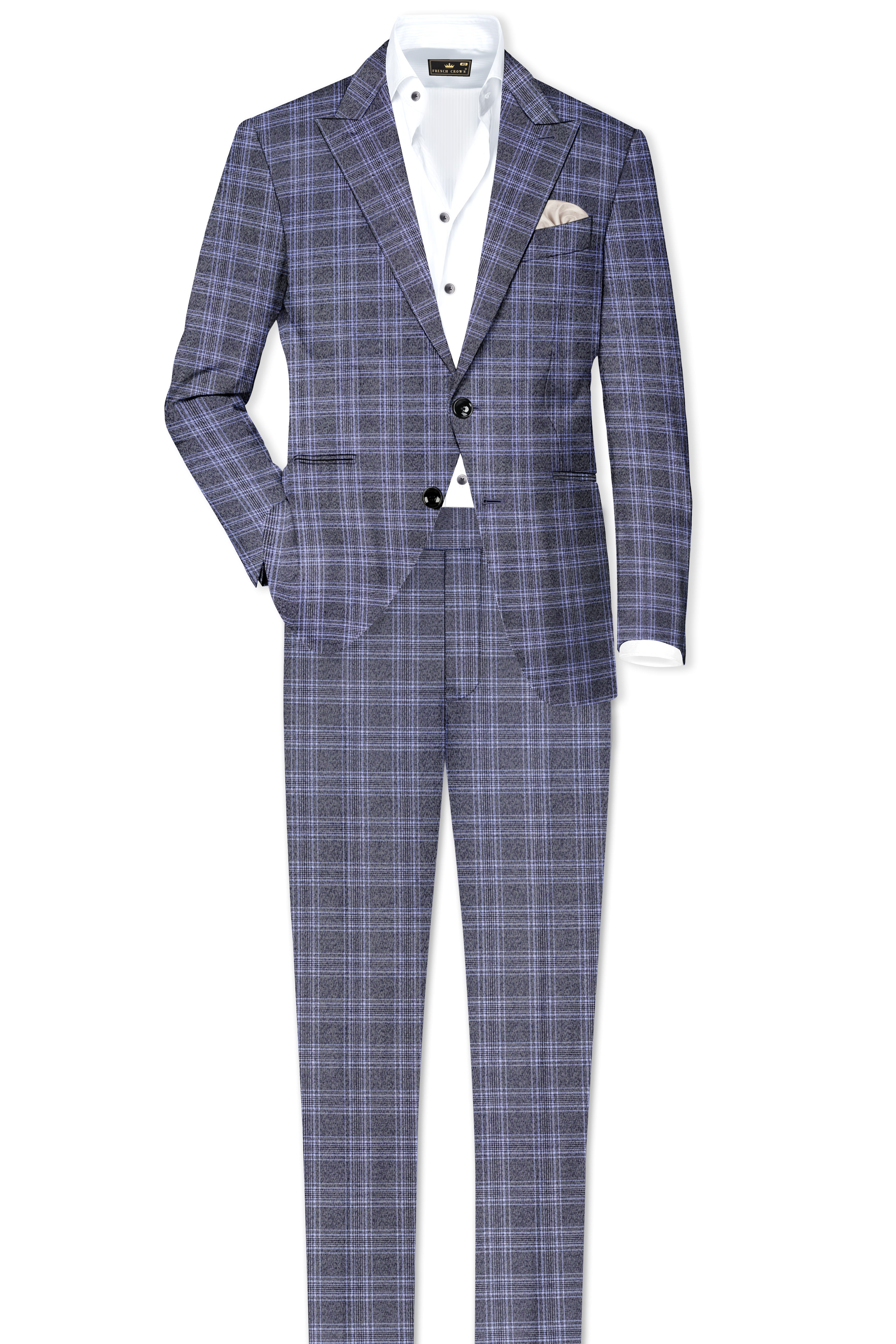 Casphin-Dolphin And Casper Blue Plaid Wool Rich Peck Lepal Single Breasted Suit