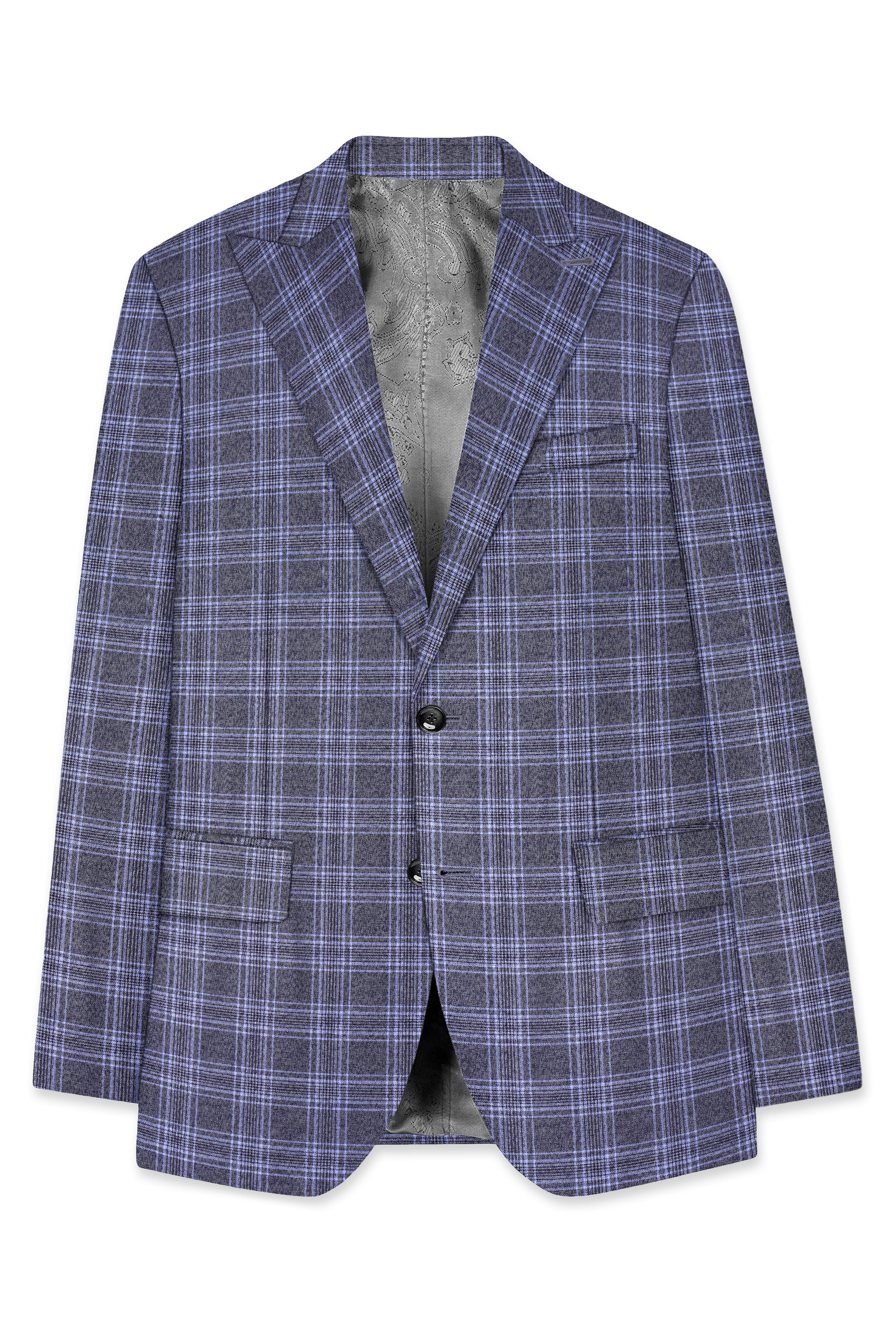 Casphin-Dolphin And Casper Blue Plaid Wool Rich Peck Lepal Single Breasted Suit