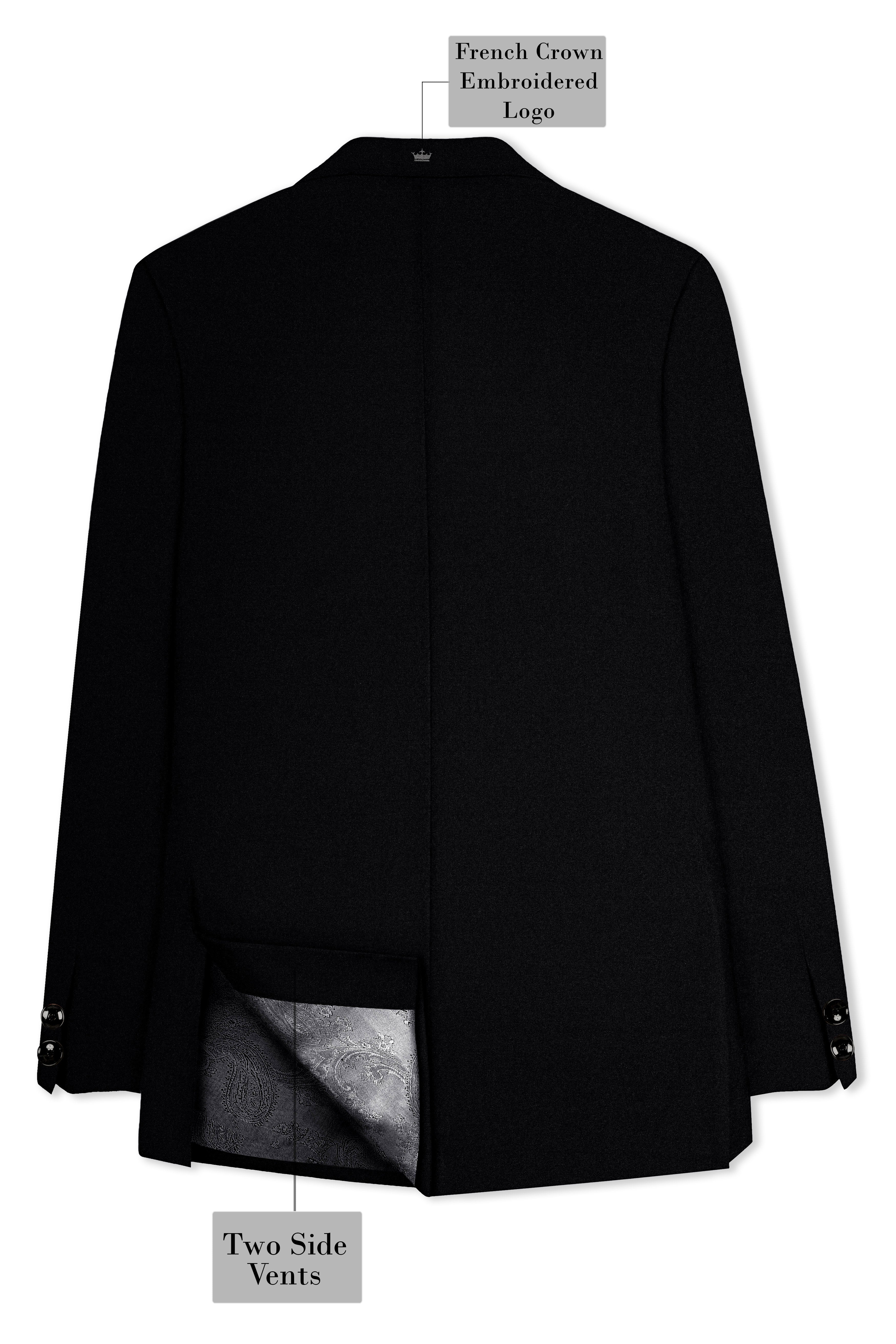 Noirex-Korean Black (The Best Black We Have) Wool Rich Cross Placket Bandhgala Stretchable traveler Suit