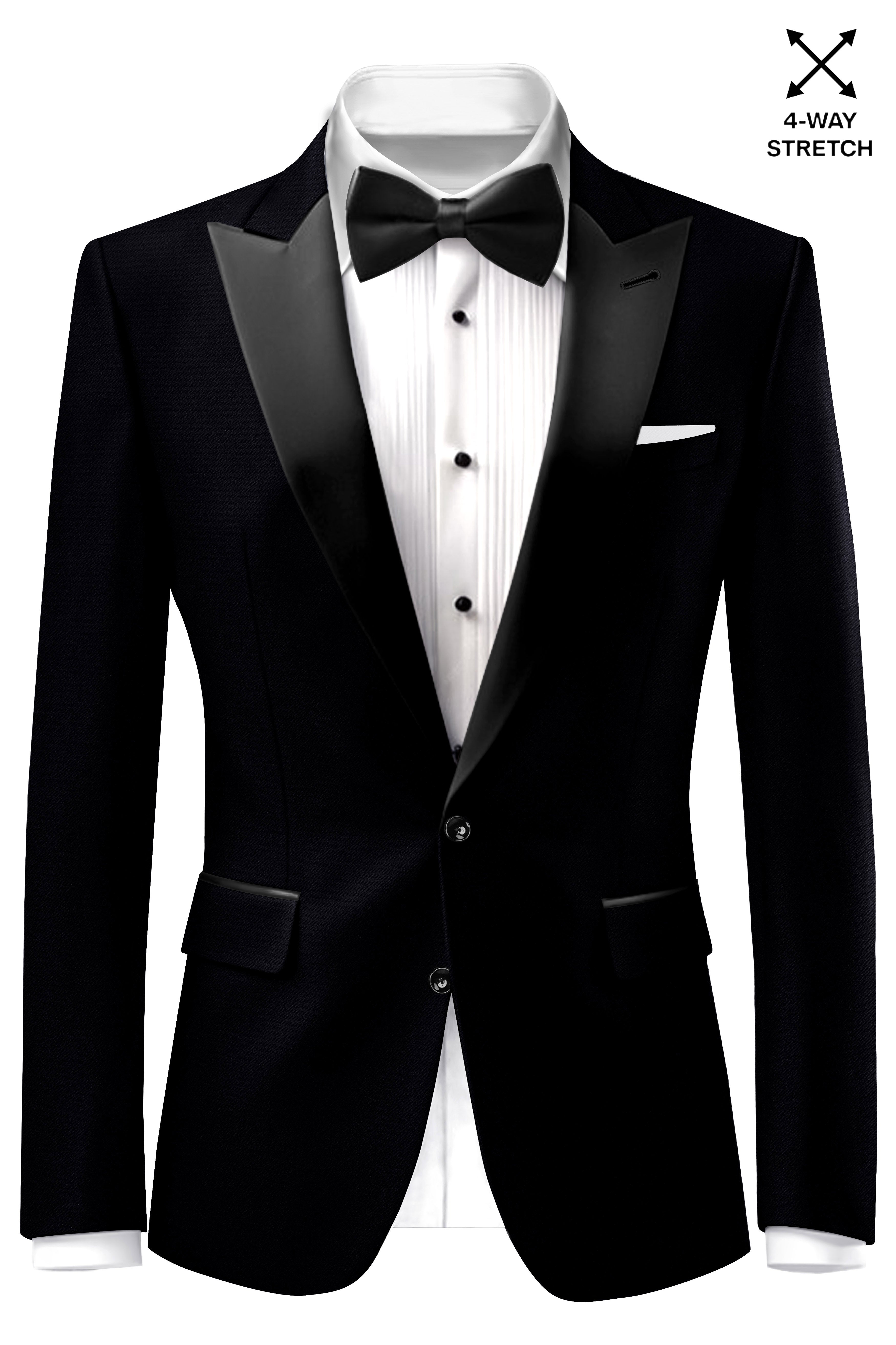 Noirex-Korean Black (The Best Black We Have) Wool Rich Peak Lapel Tuxedo Stretchable traveler Suit