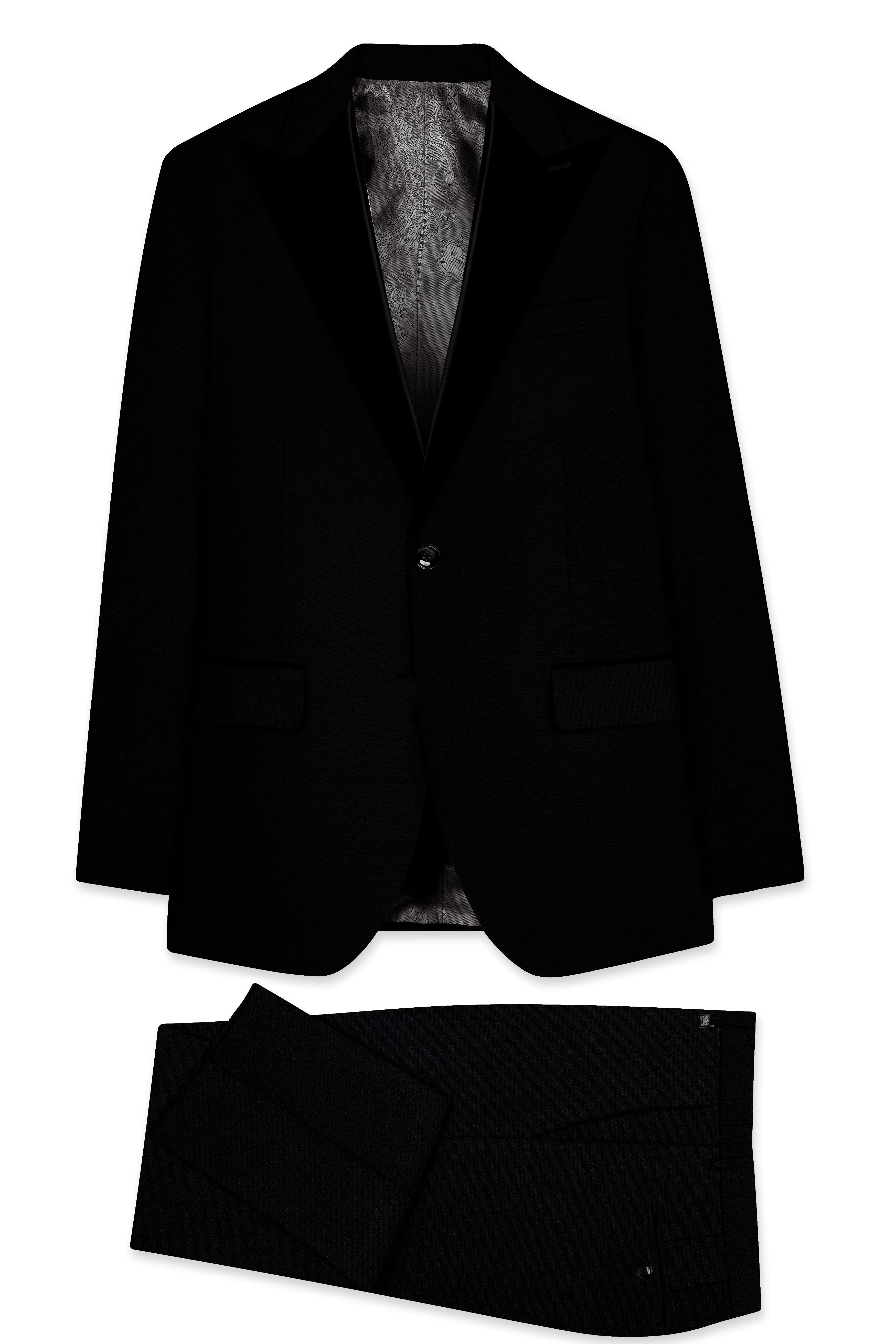 Noirex-Korean Black (The Best Black We Have) Wool Rich Peak Lapel Tuxedo Slight Stretch Suit