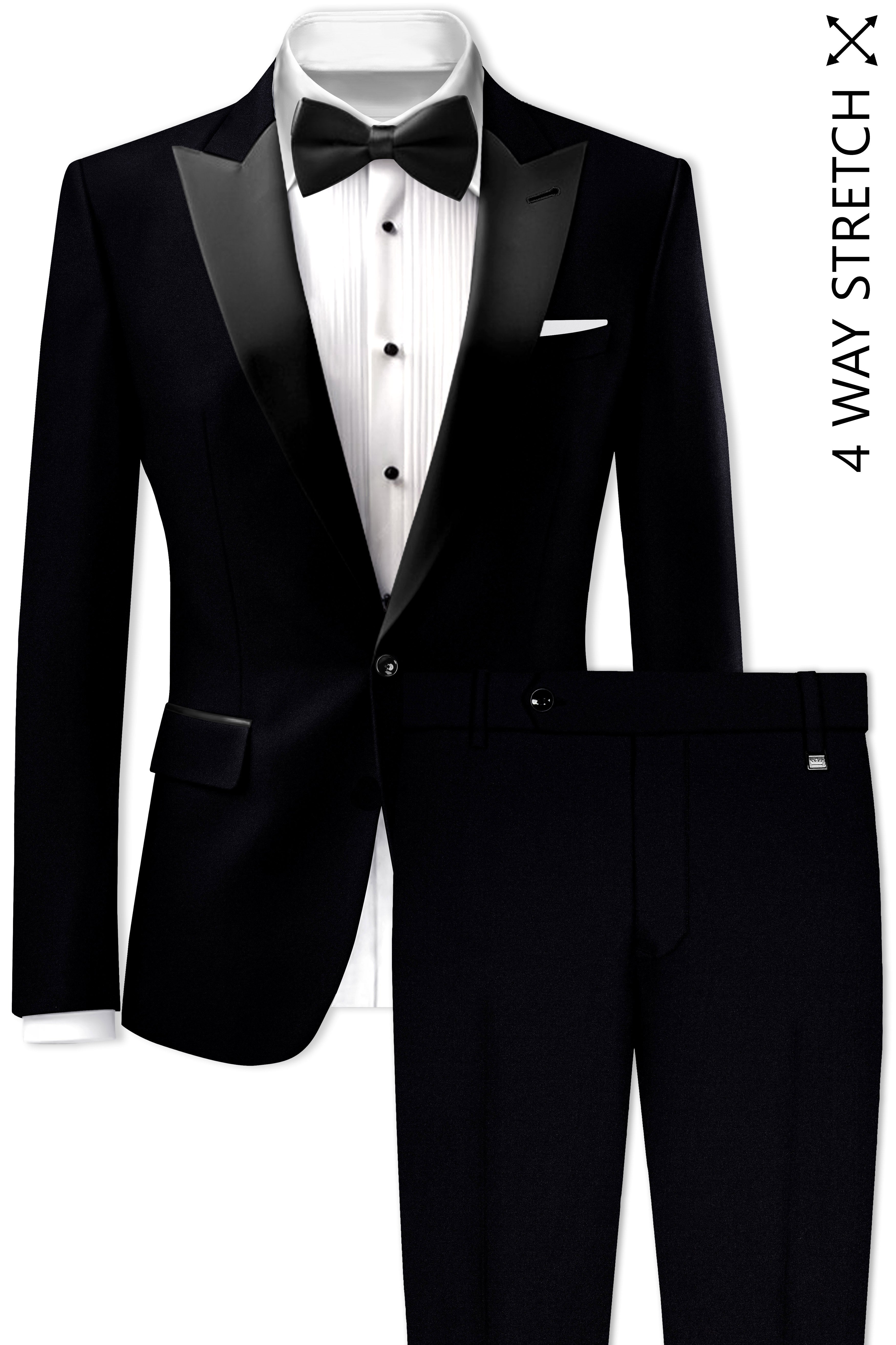 Noirex-Korean Black (The Best Black We Have) Wool Rich Peak Lapel Tuxedo Slight Stretch Suit