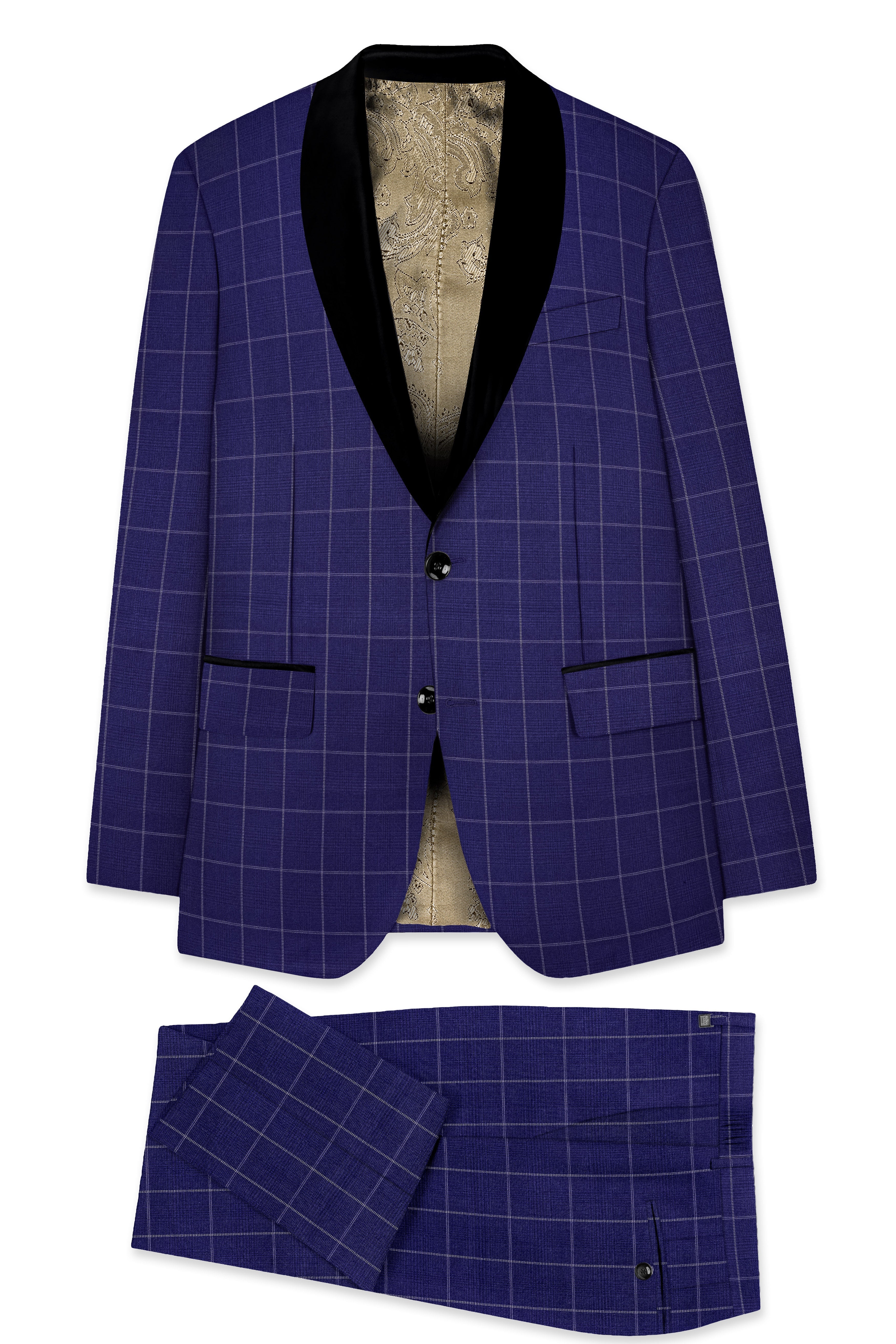 Noctex-Rhino Blue Windowpane Wool Rich Tuxedo Suit