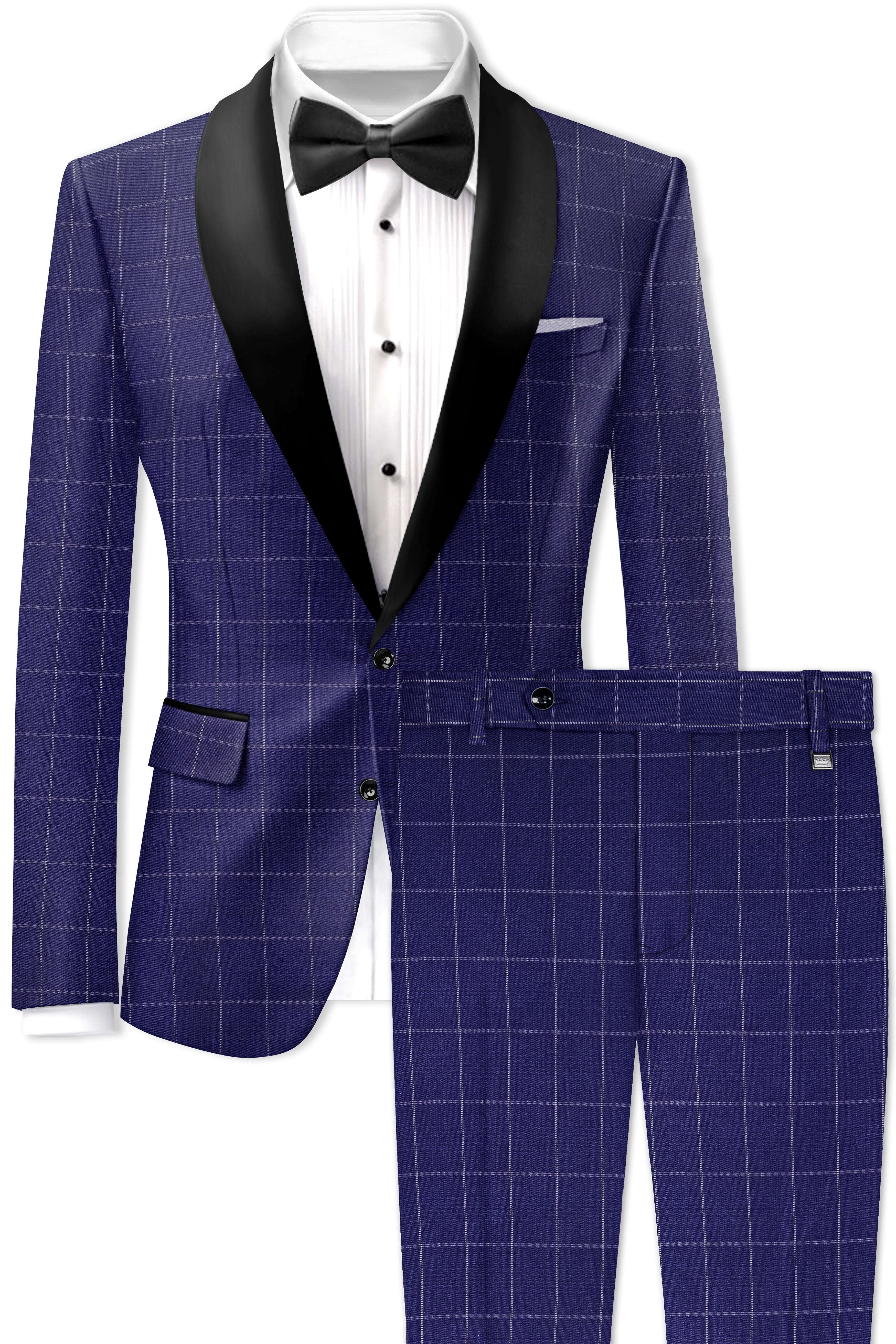 Noctex-Rhino Blue Windowpane Wool Rich Tuxedo Suit