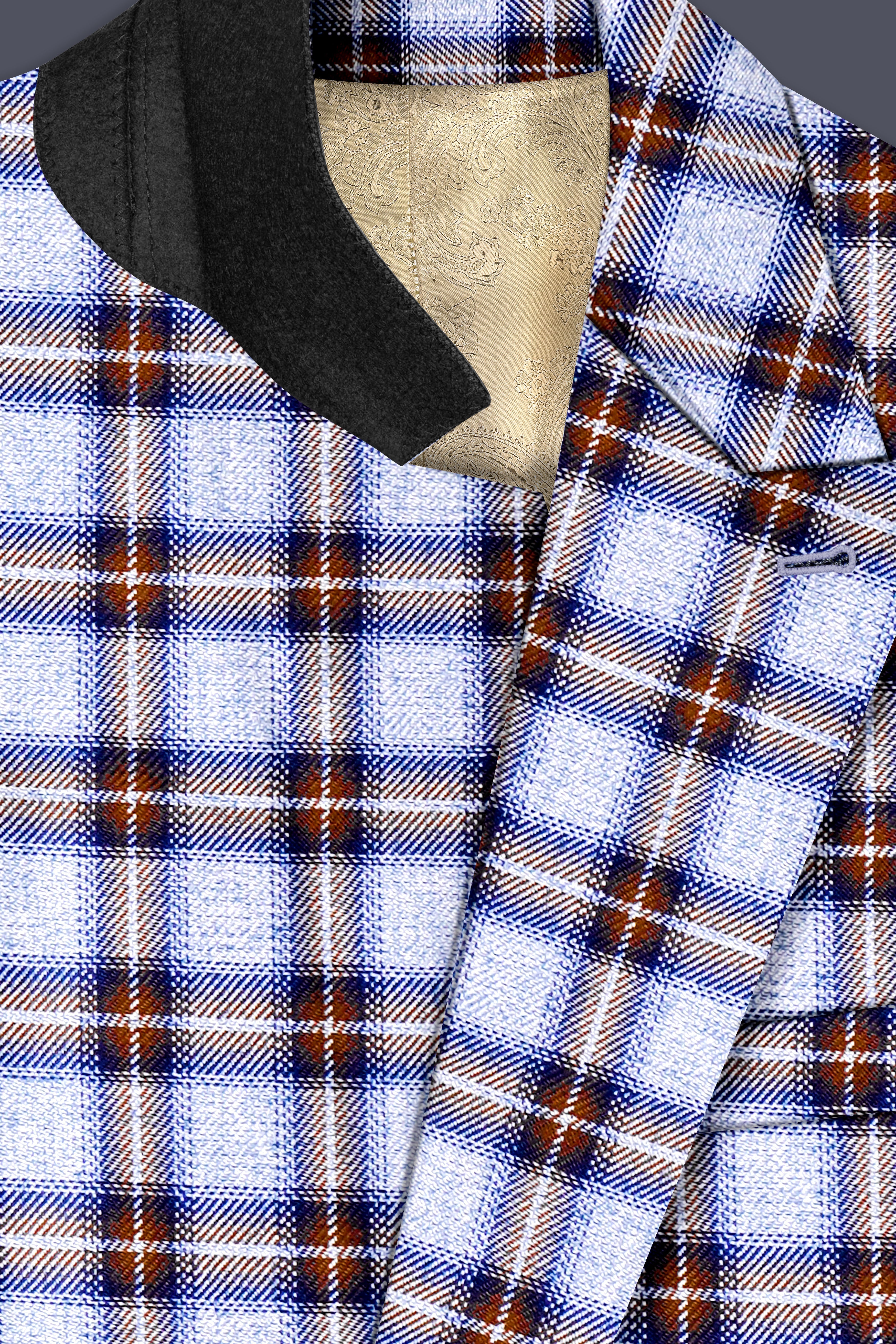 Castaire-Chateau Blue with Cocoa Brown Plaid Wool Rich Double Breasted Suit