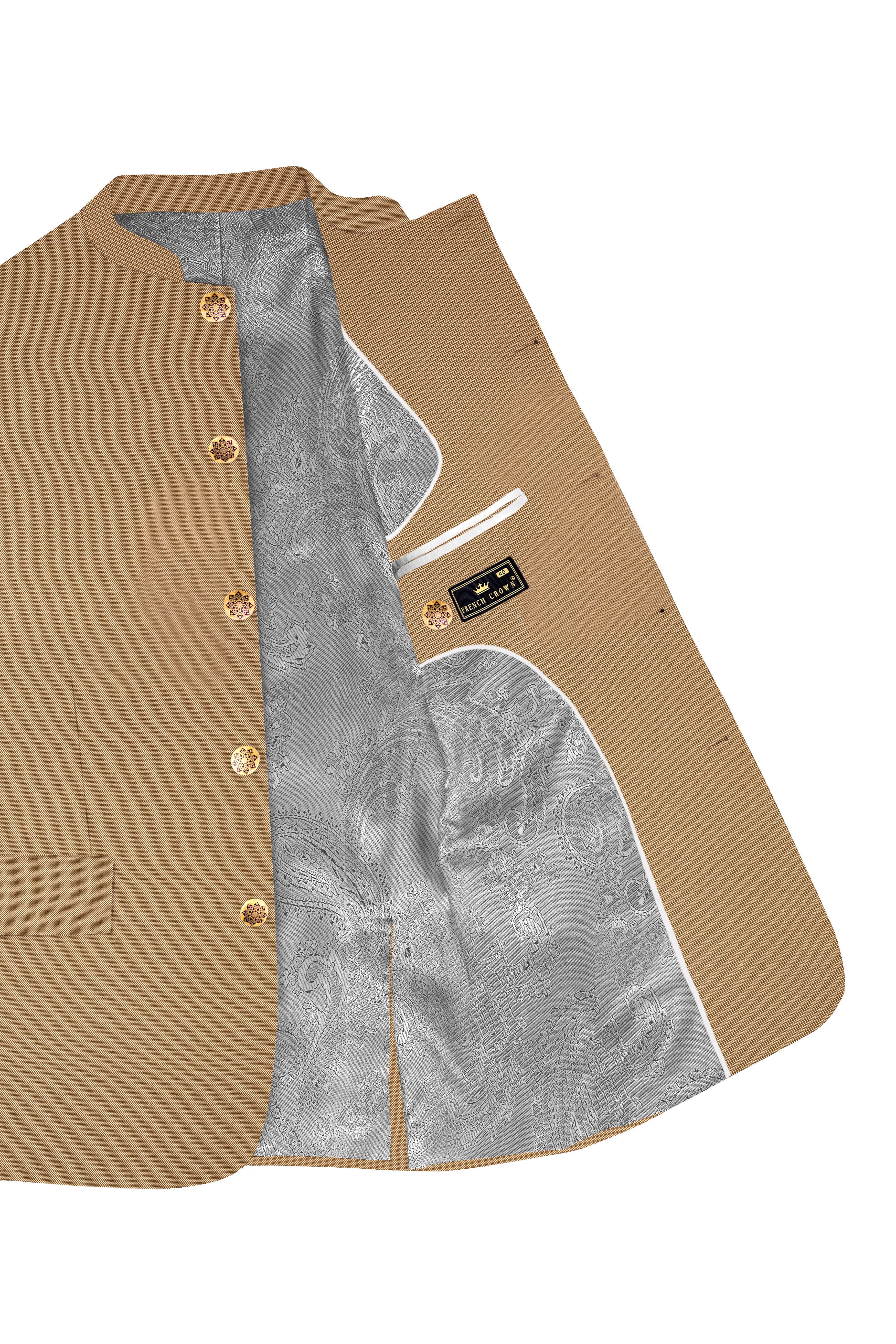 Aurenzo-Muesli Brown Textured Wool Rich Bandhgala Suit