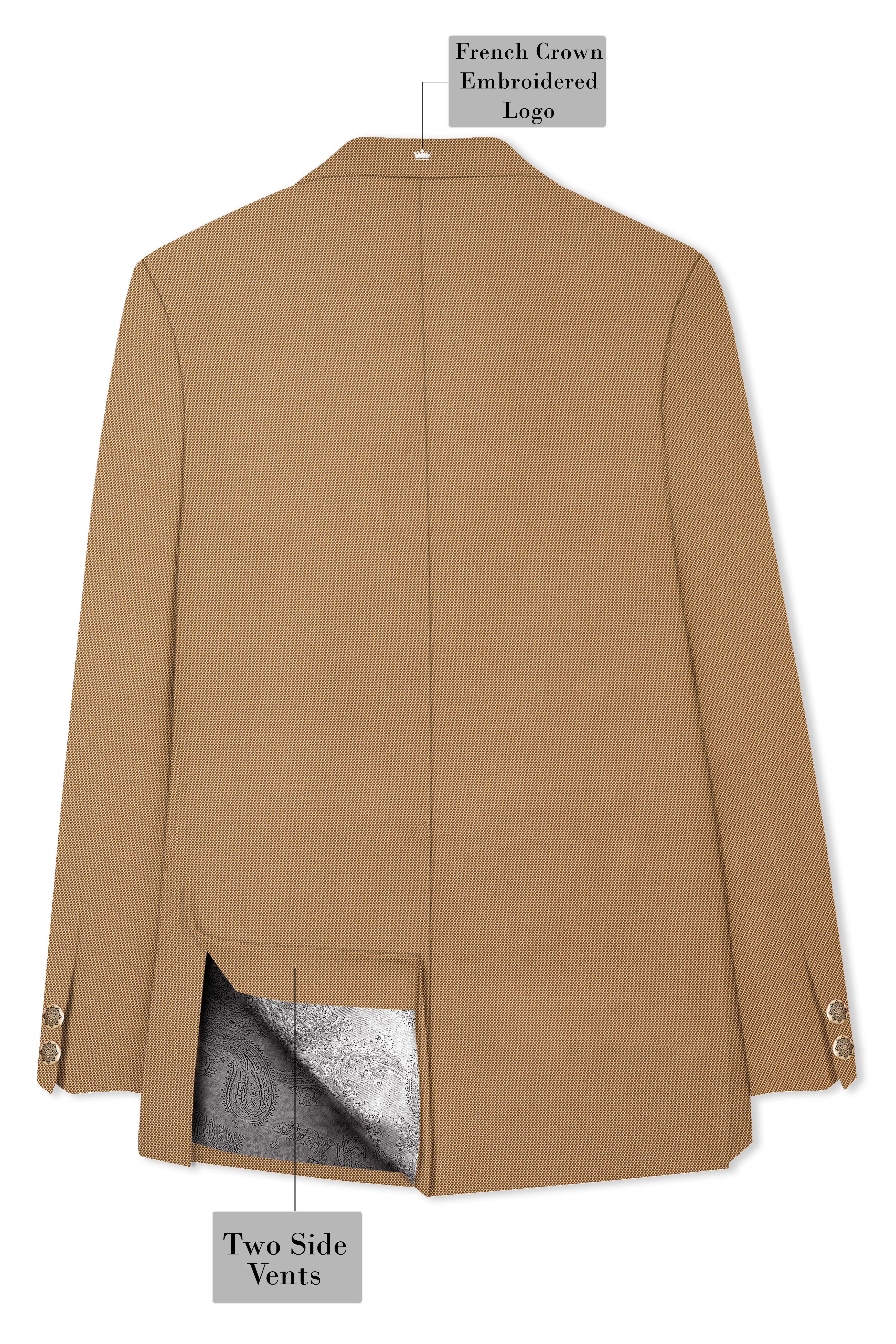Aurenzo-Muesli Brown Textured Wool Rich Bandhgala Suit
