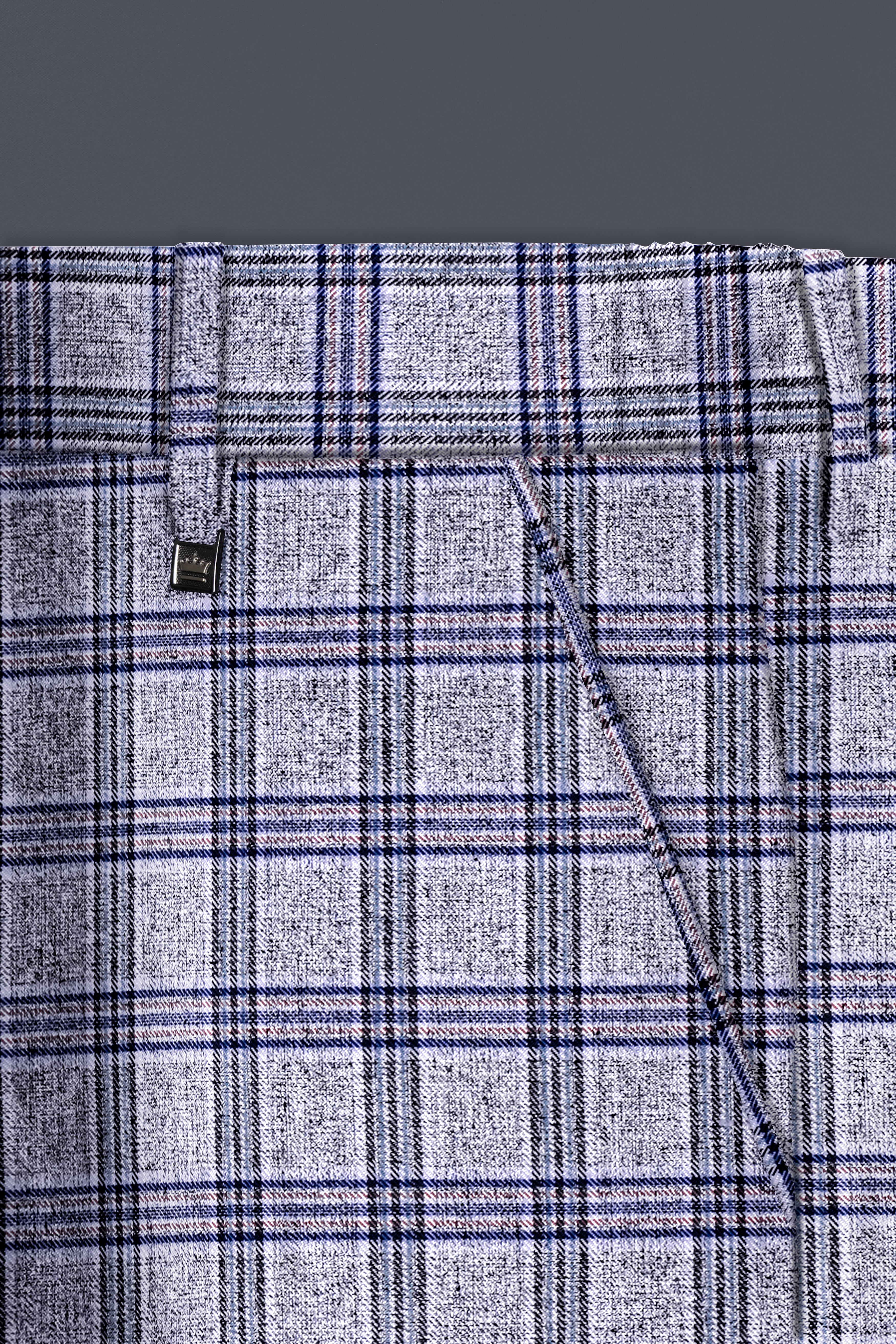 Pladiel-StarDust Gray with Martinique Blue Plaid Wool Rich Cross Placket Bandhgala Suit