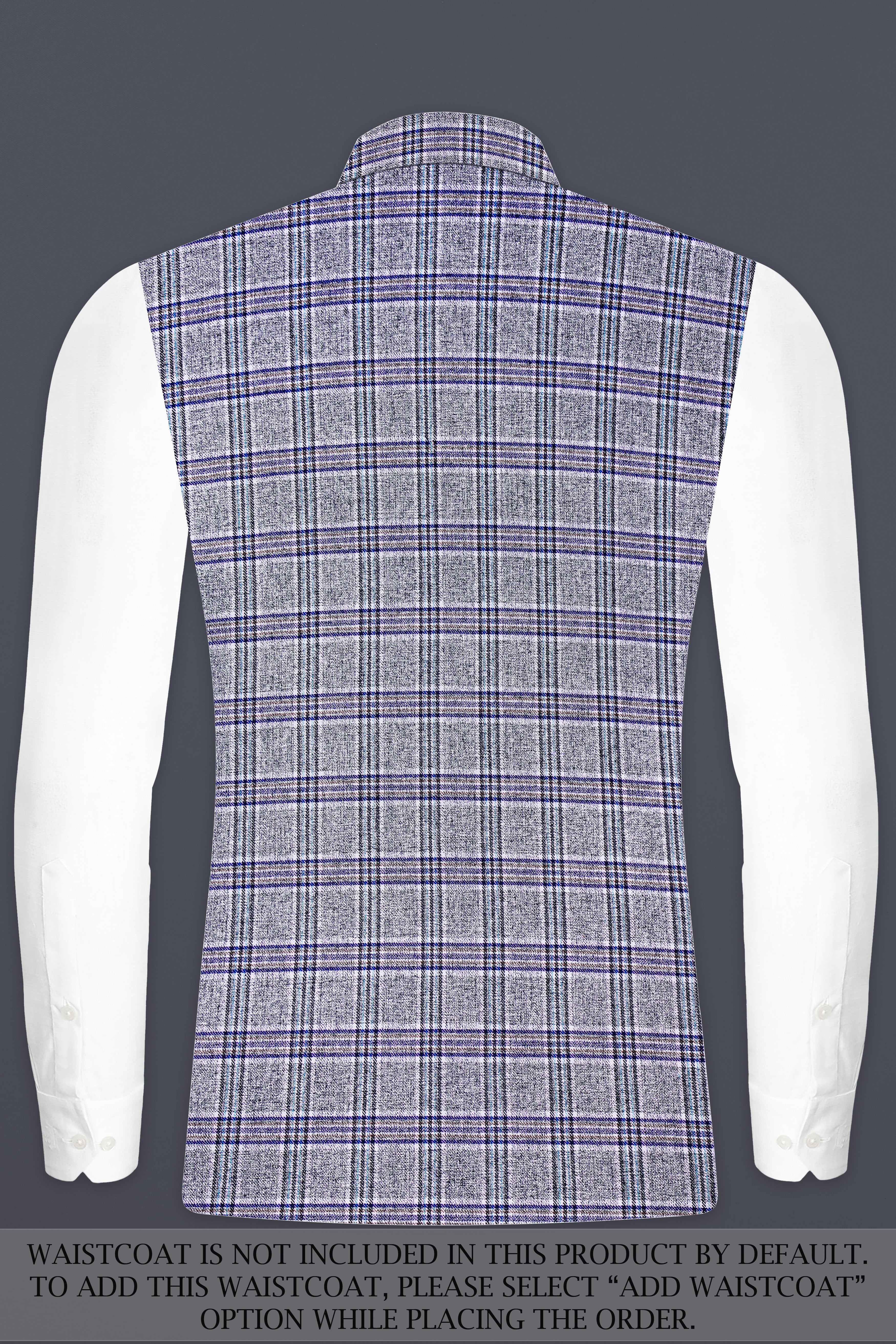 Pladiel-StarDust Gray with Martinique Blue Plaid Wool Rich Cross Placket Bandhgala Suit
