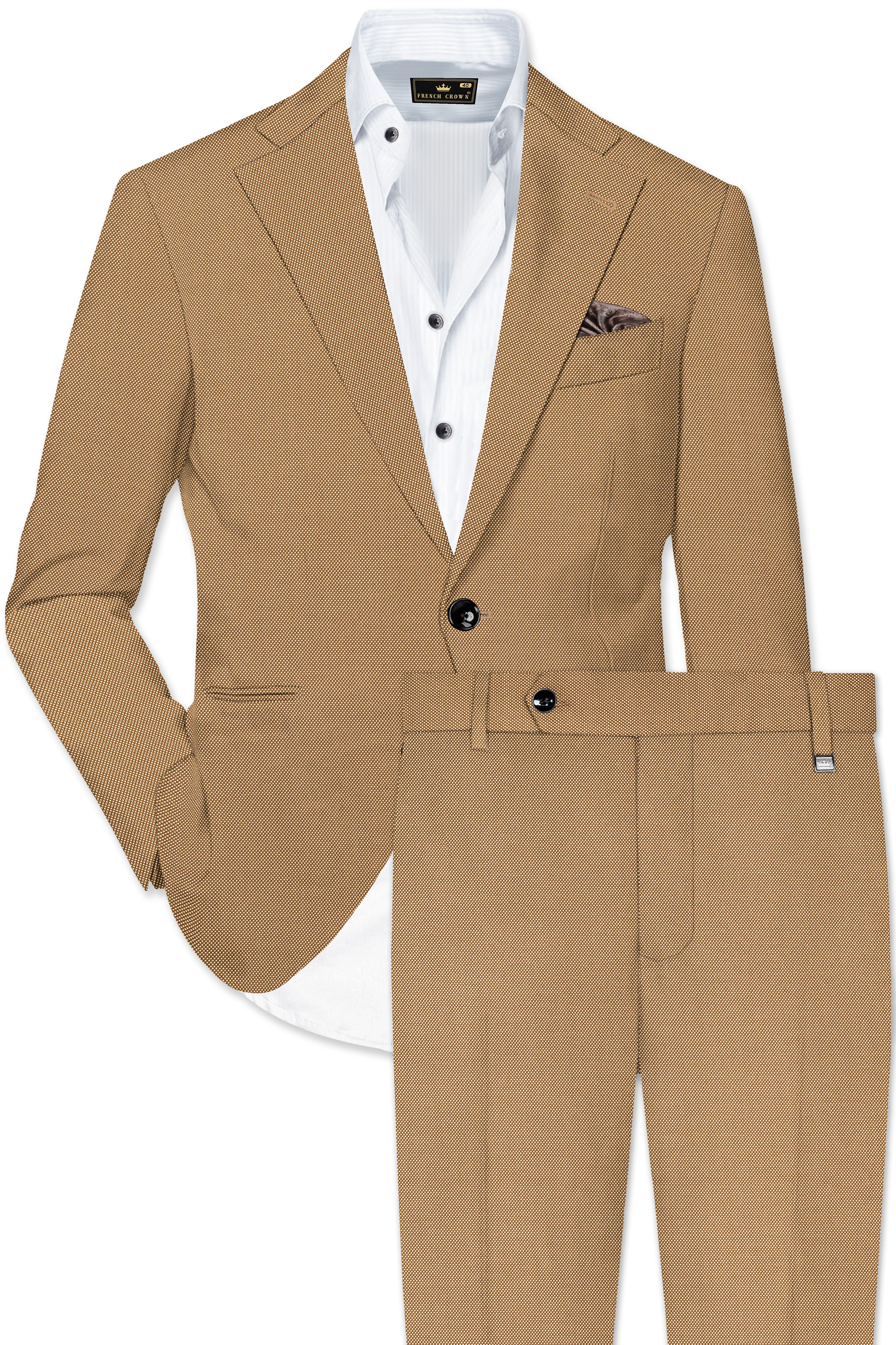 Aurenzo-Muesli Brown Textured Wool Rich Single Breasted Suit