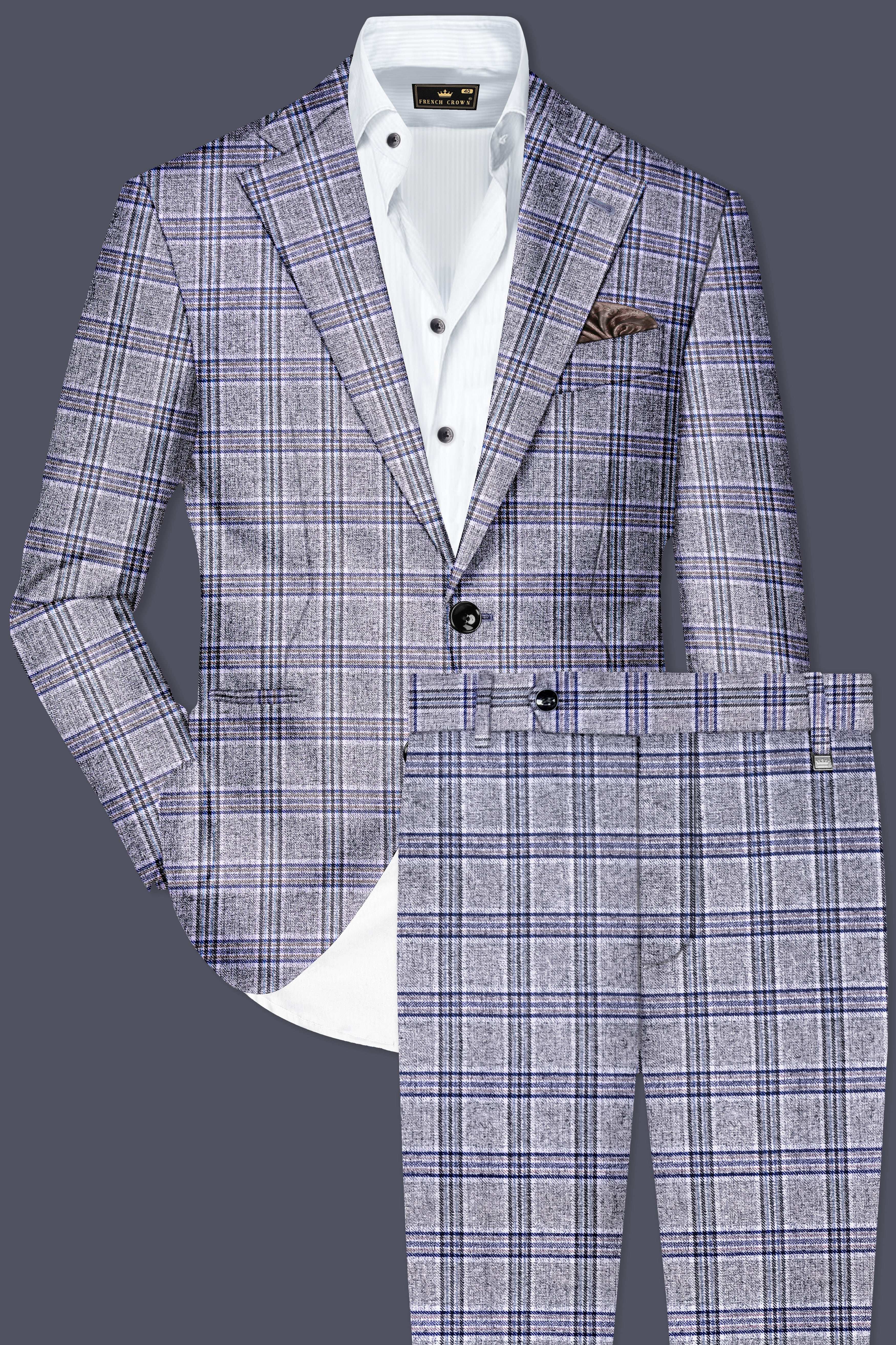 Pladiel-StarDust Gray with Martinique Blue Plaid Wool Rich Single Breasted Suit