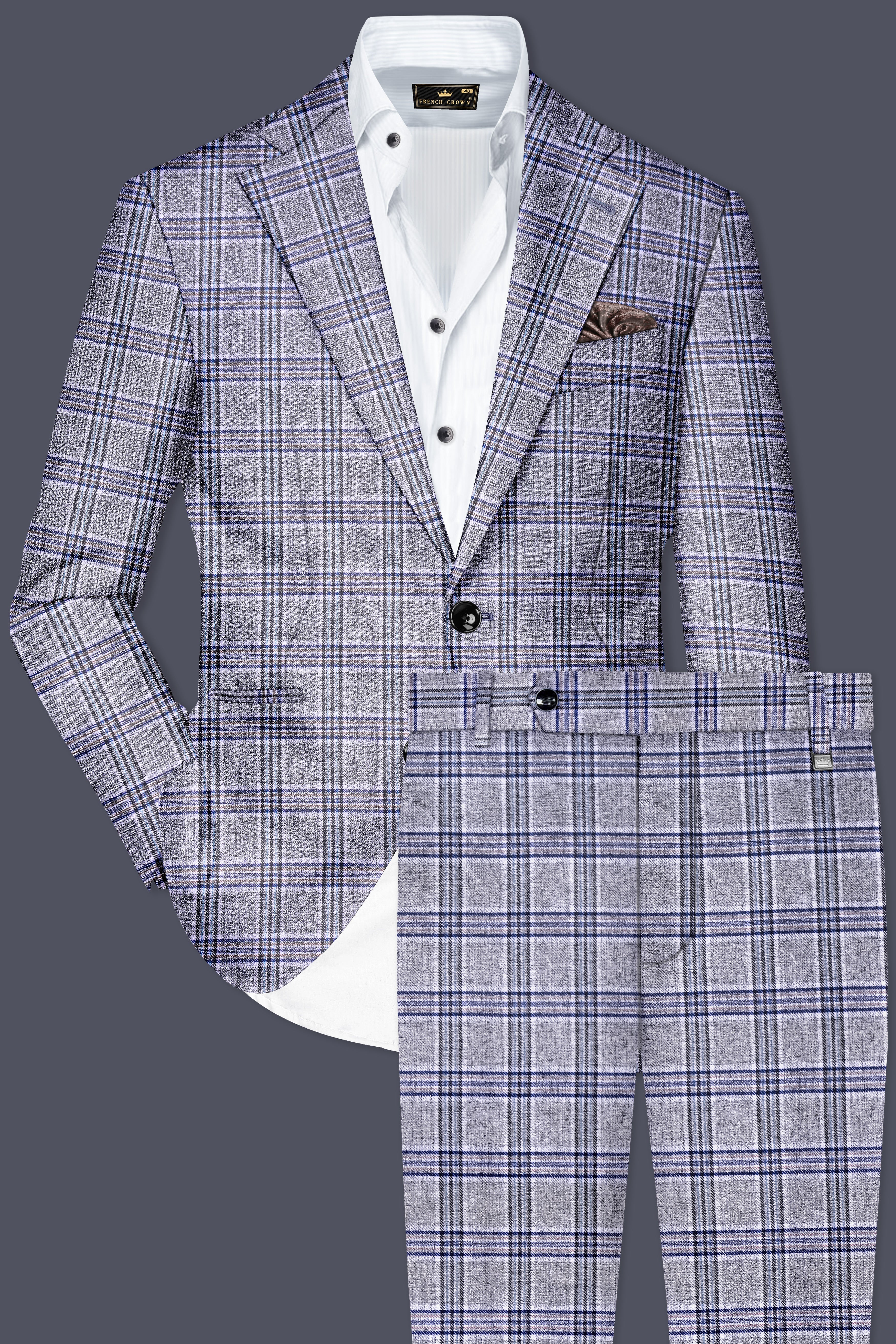 Pladiel-StarDust Gray with Martinique Blue Plaid Wool Rich Single Breasted Suit
