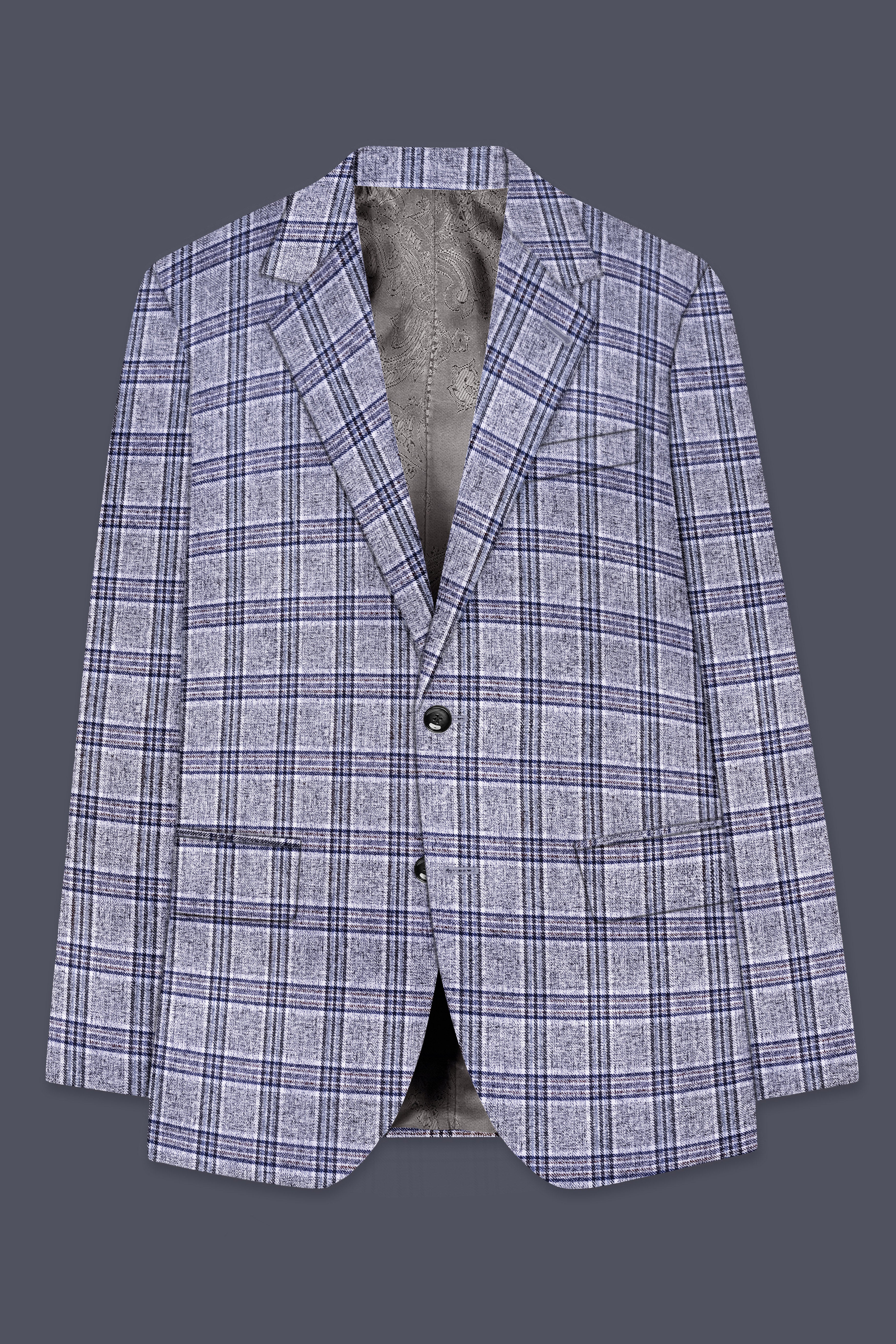 Pladiel-StarDust Gray with Martinique Blue Plaid Wool Rich Single Breasted Suit