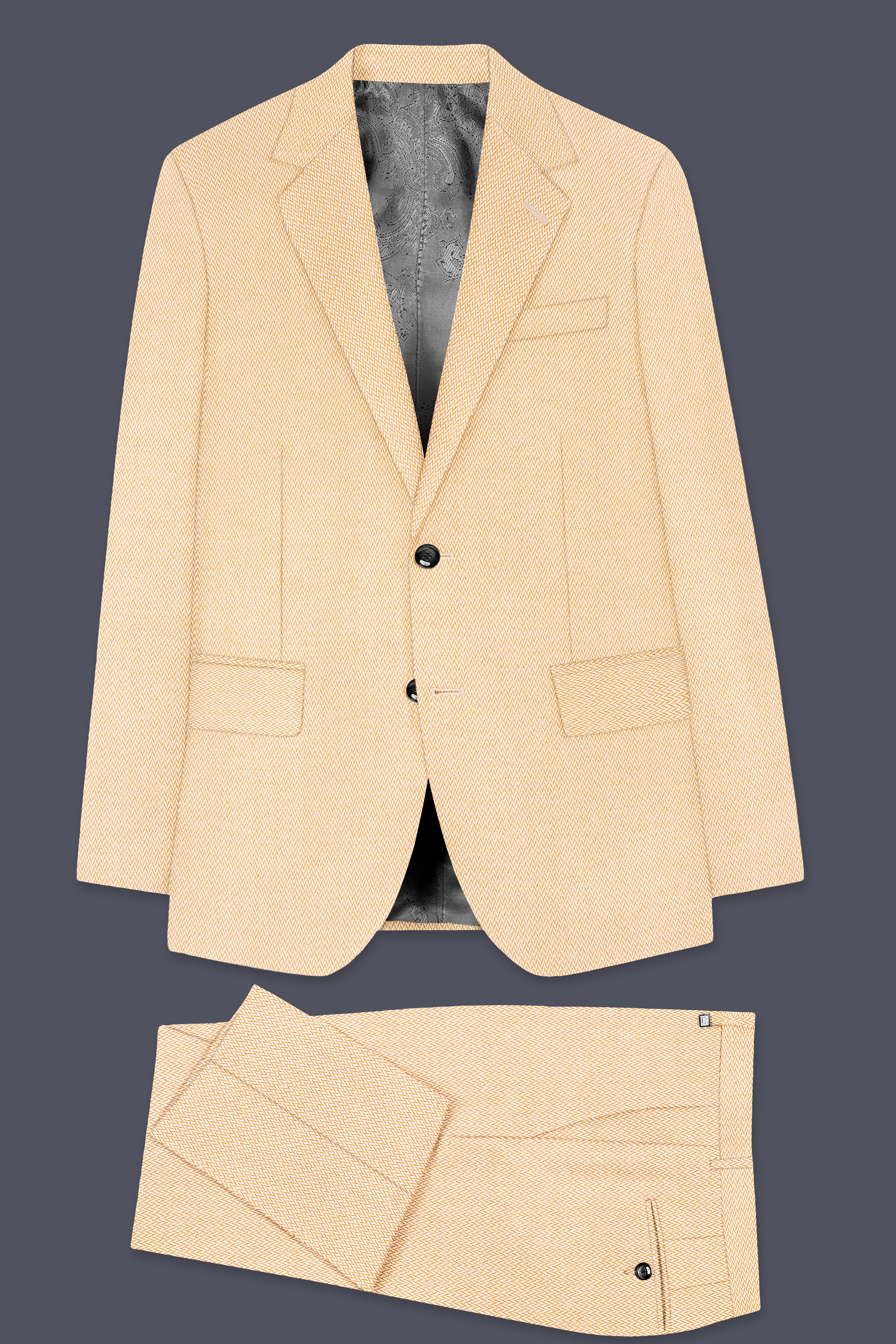 Zeyra-Maize Chevron Cream Textured Single Breasted Suit