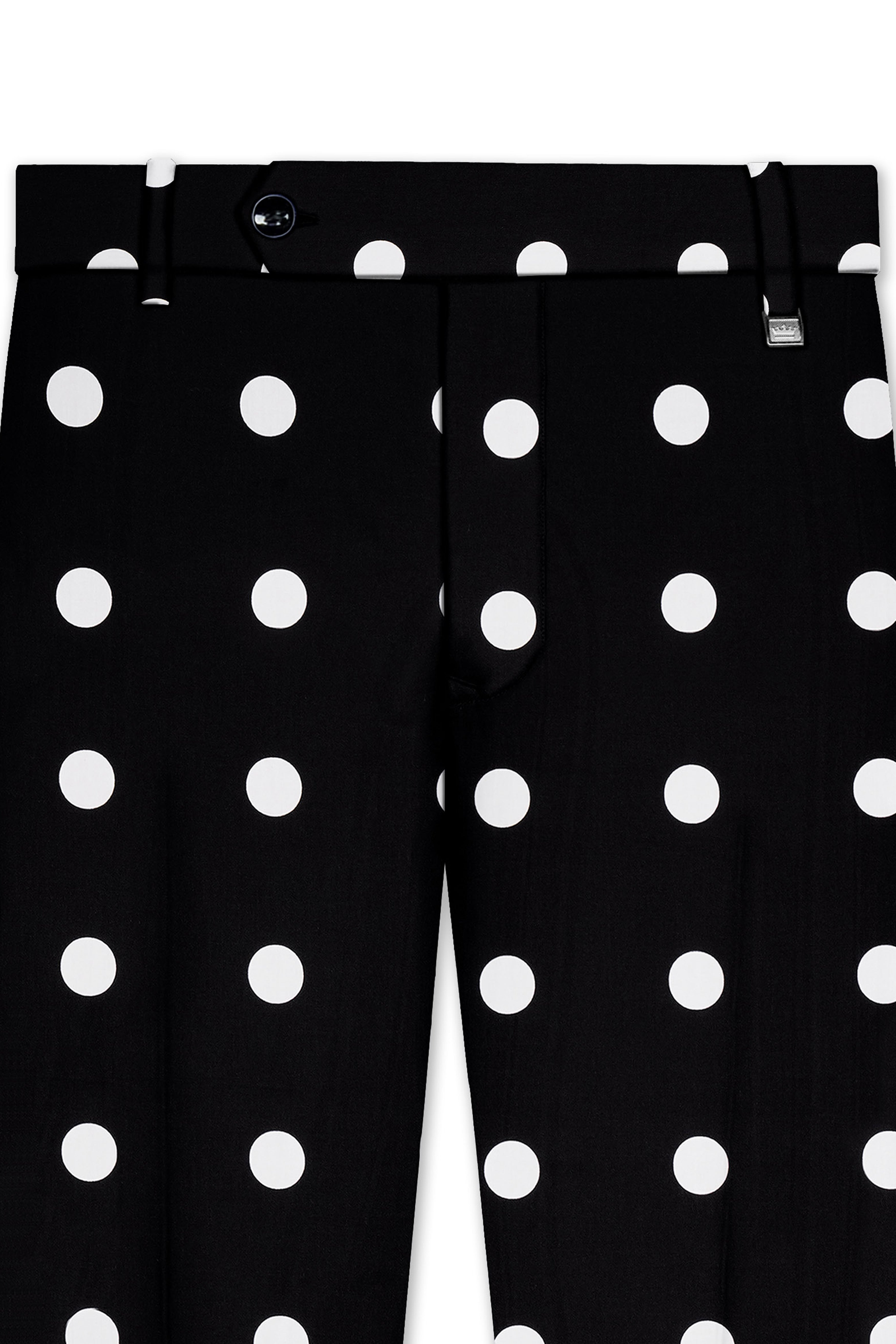 Noirdot-Jade Black and Bright White Polka Dotted Printed Premium Cotton Single Breasted Suit