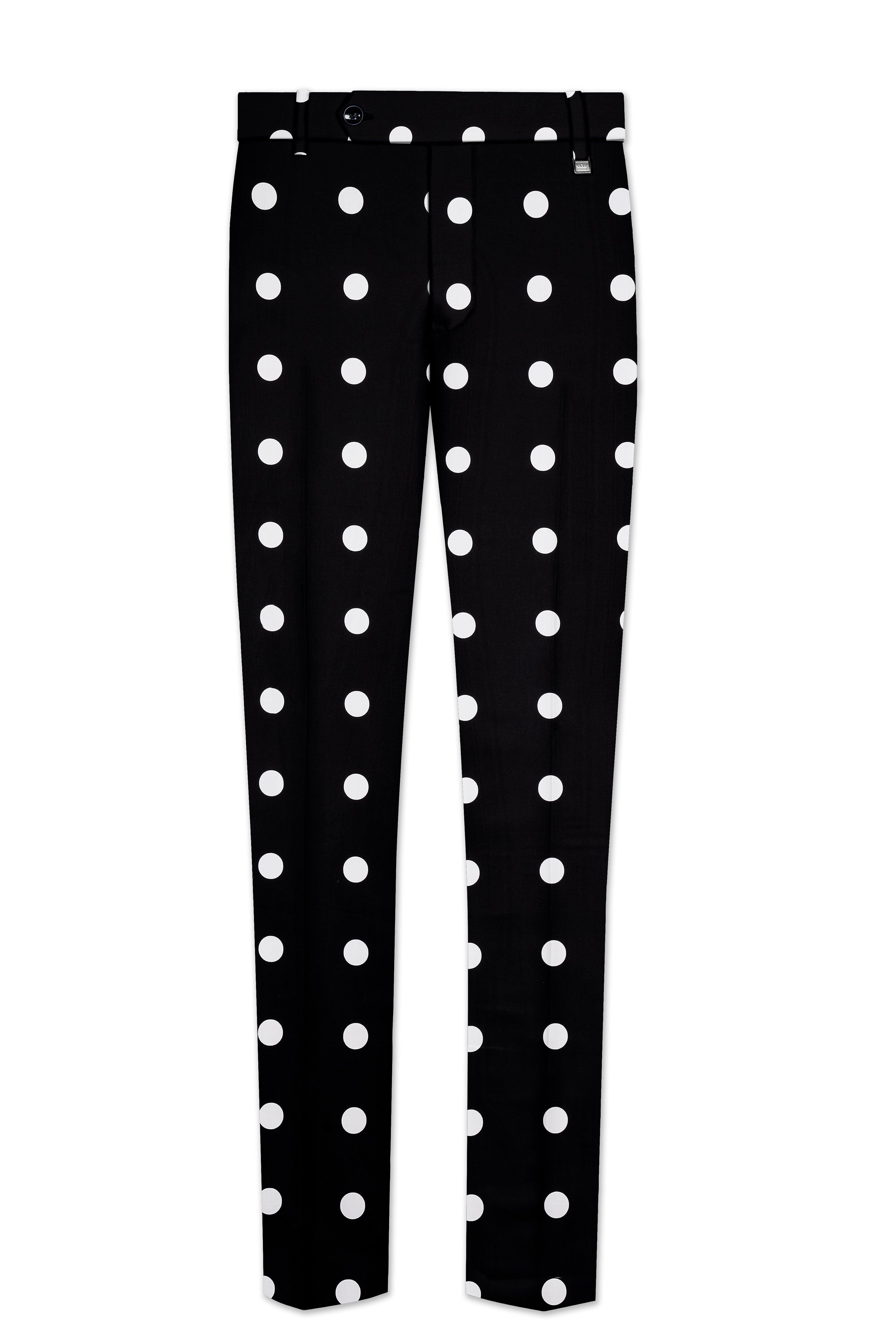 Noirdot-Jade Black and Bright White Polka Dotted Printed Premium Cotton Single Breasted Suit