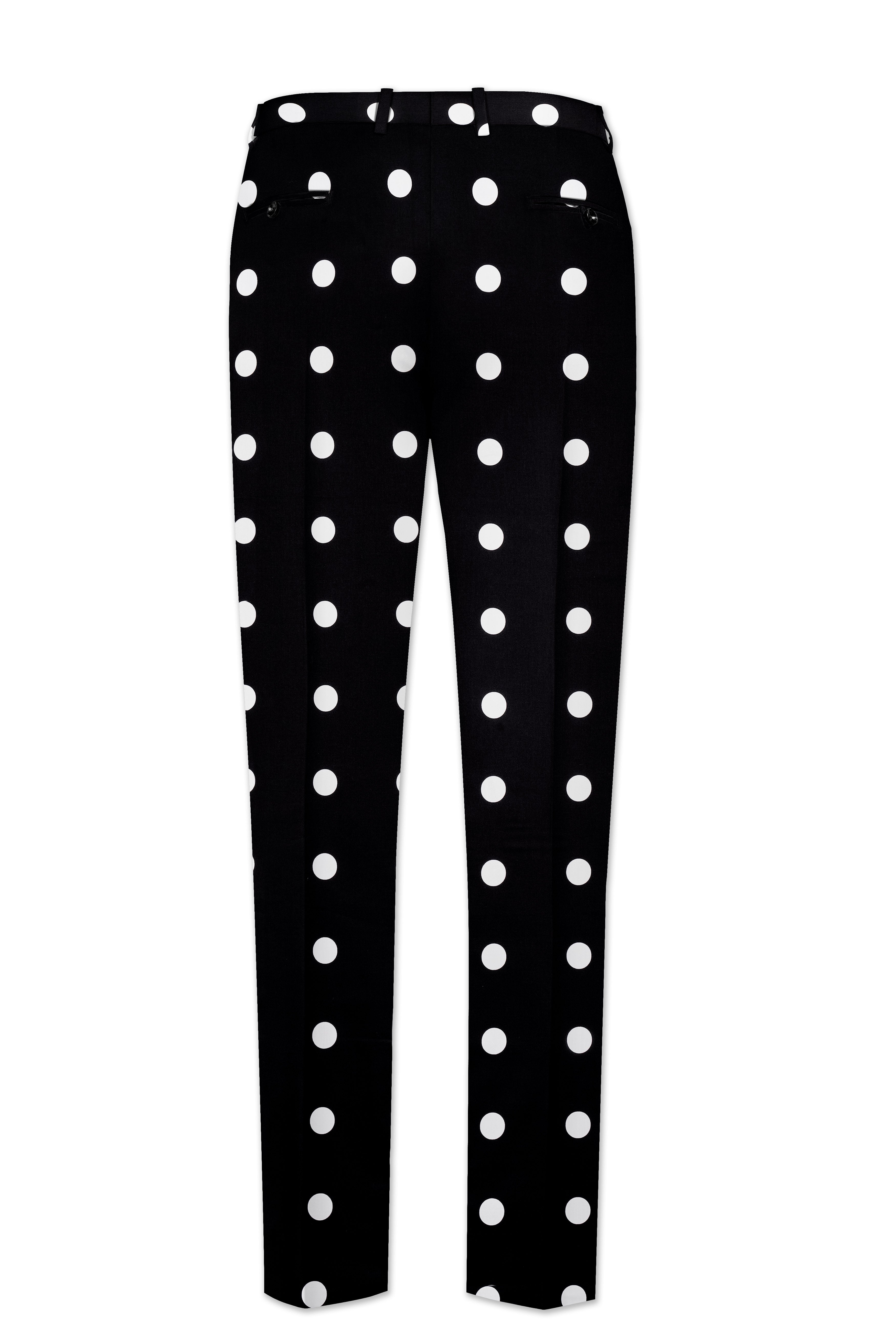 Noirdot-Jade Black and Bright White Polka Dotted Printed Premium Cotton Single Breasted Suit