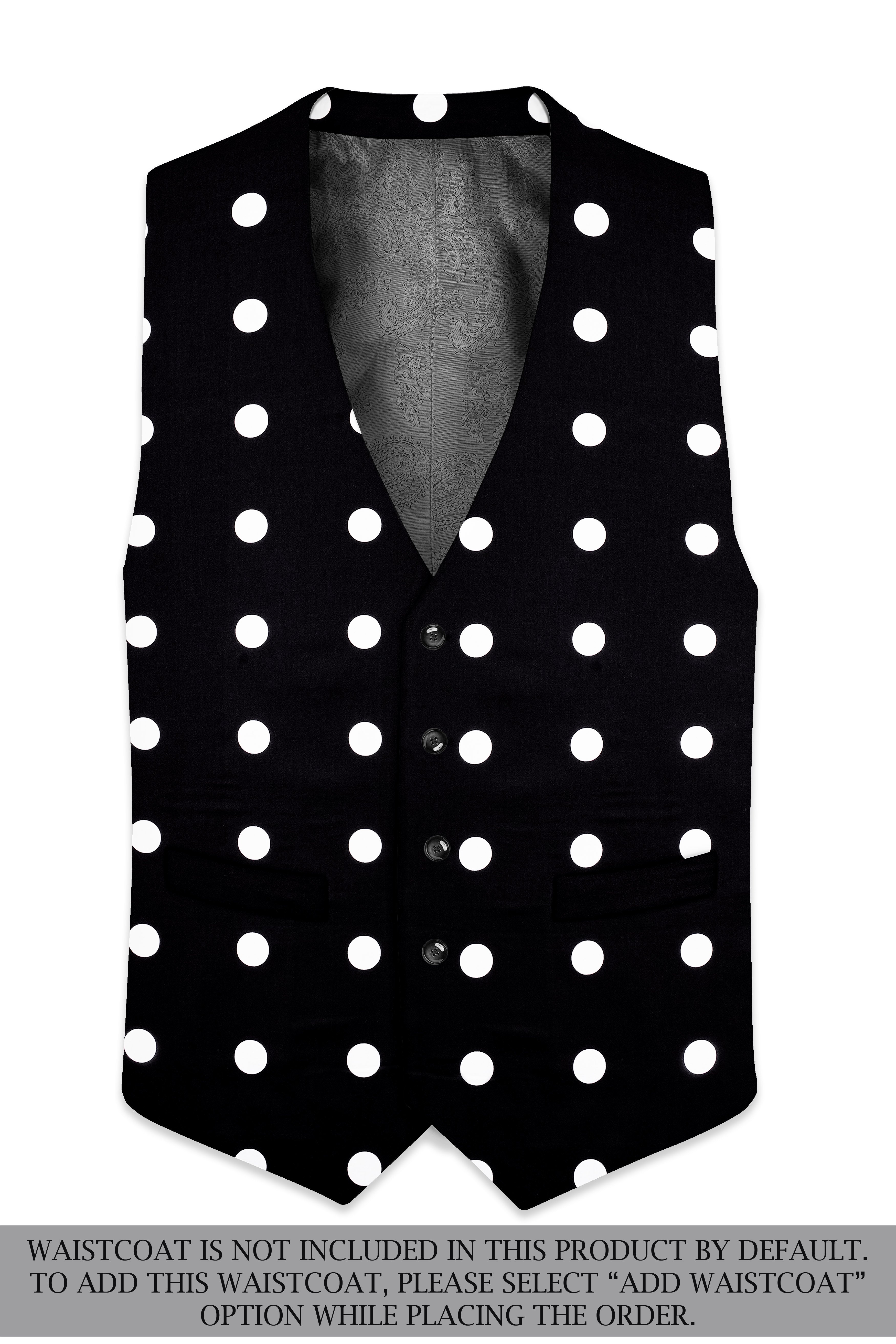Noirdot-Jade Black and Bright White Polka Dotted Printed Premium Cotton Single Breasted Suit