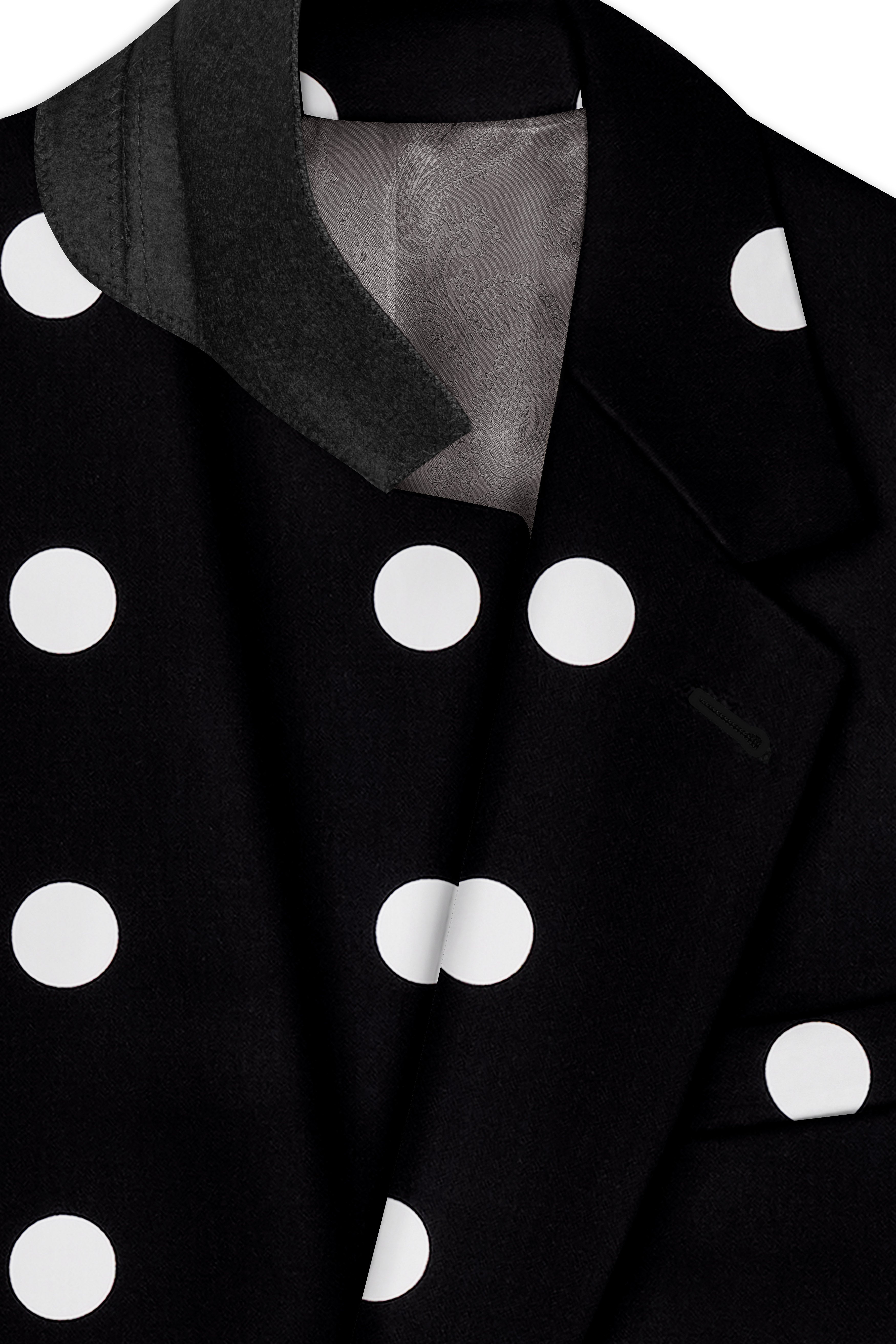 Noirdot-Jade Black and Bright White Polka Dotted Printed Premium Cotton Single Breasted Suit