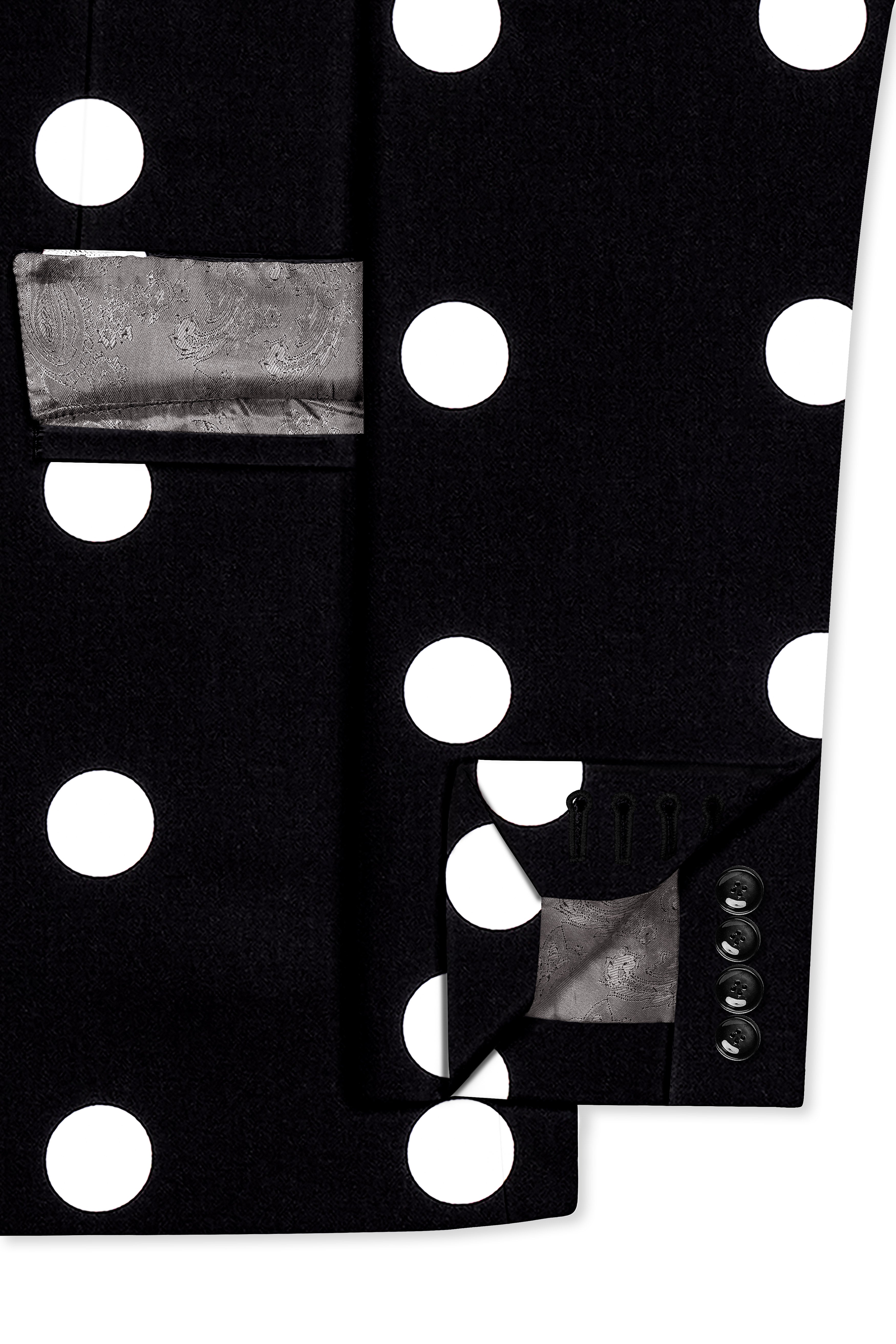 Noirdot-Jade Black and Bright White Polka Dotted Printed Premium Cotton Single Breasted Suit