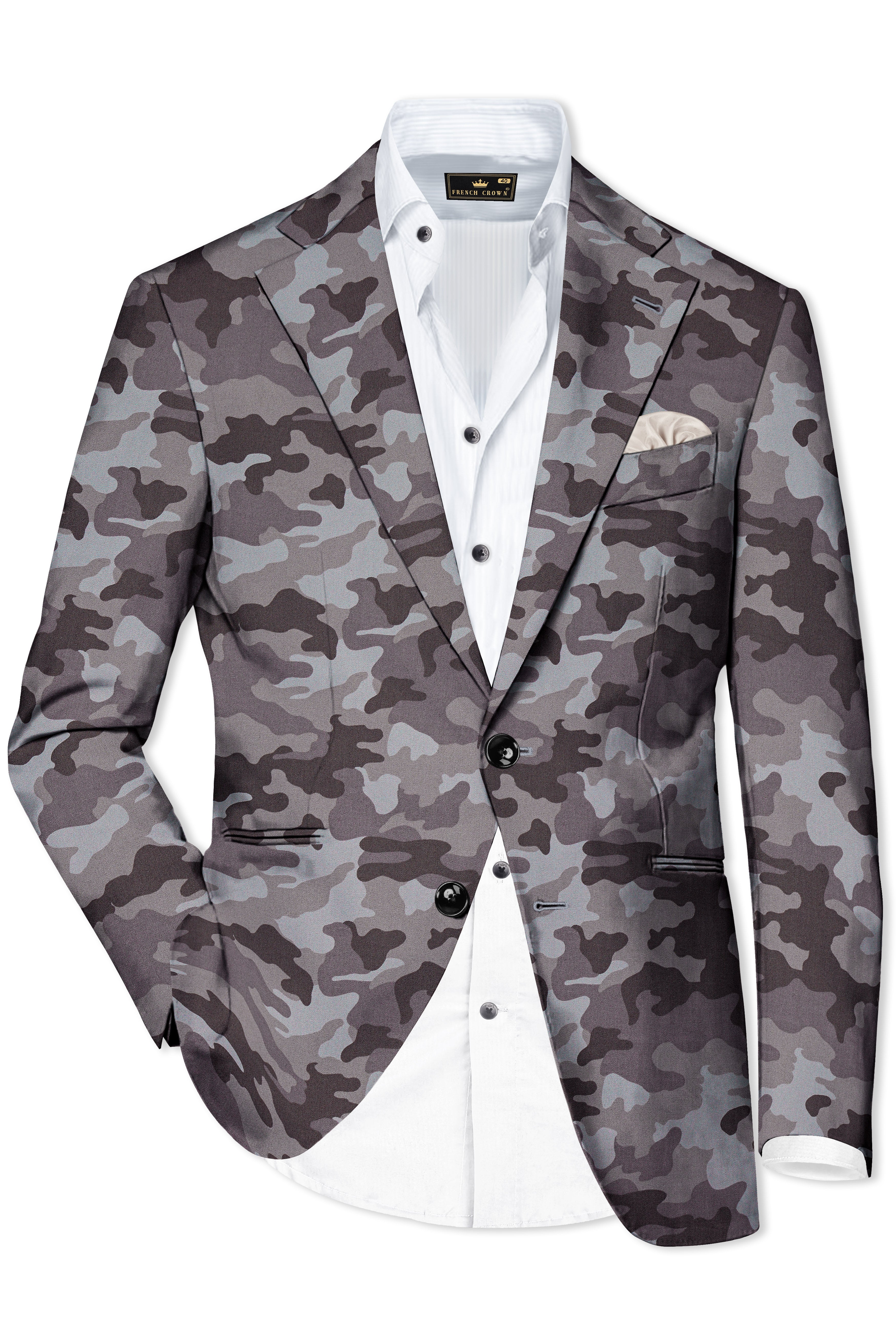 Stoneid-Gravel Gray with Iridium Brown Camouflage Printed Premium Cotton Single Breasted Suit