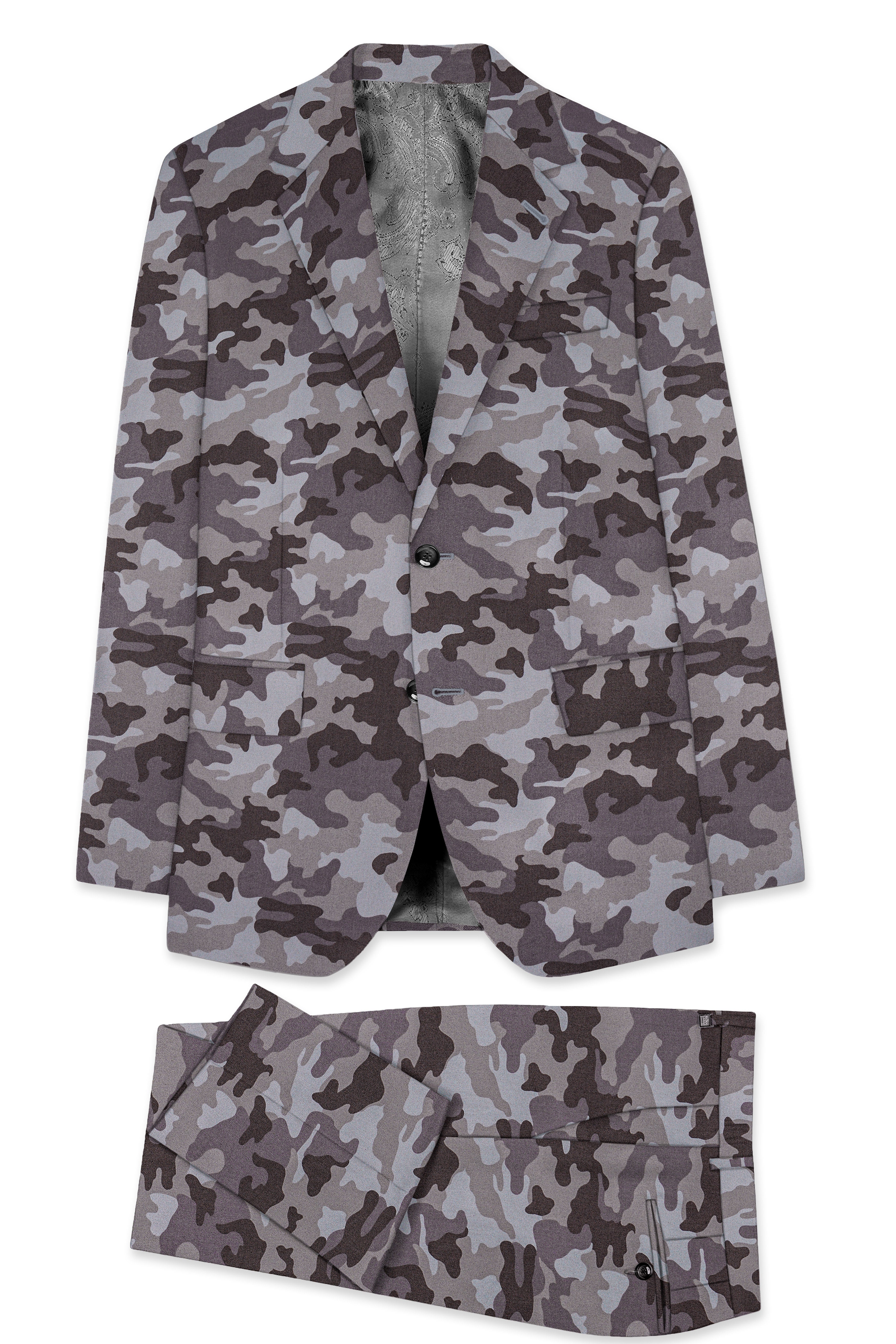 Stoneid-Gravel Gray with Iridium Brown Camouflage Printed Premium Cotton Single Breasted Suit