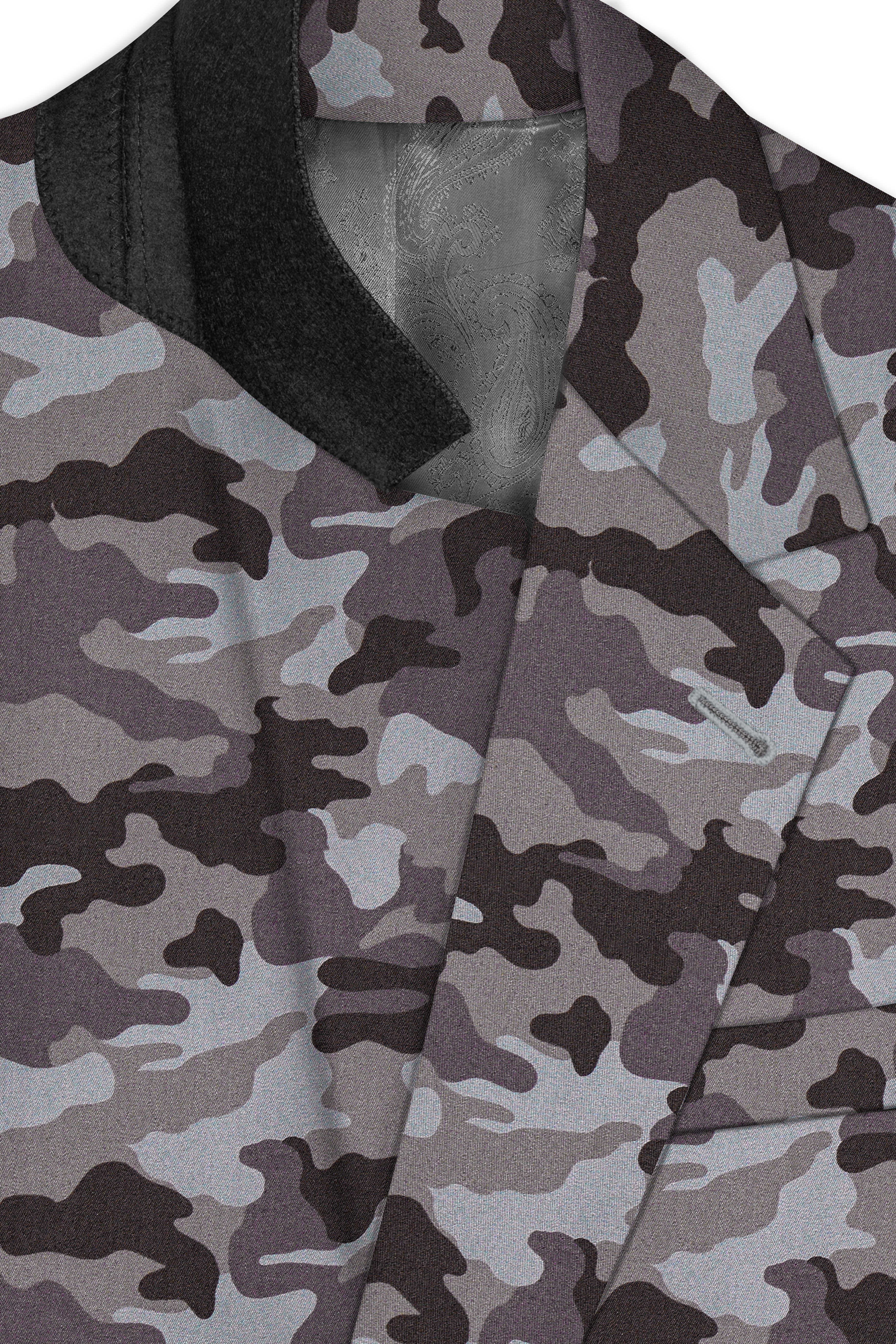 Stoneid-Gravel Gray with Iridium Brown Camouflage Printed Premium Cotton Single Breasted Suit