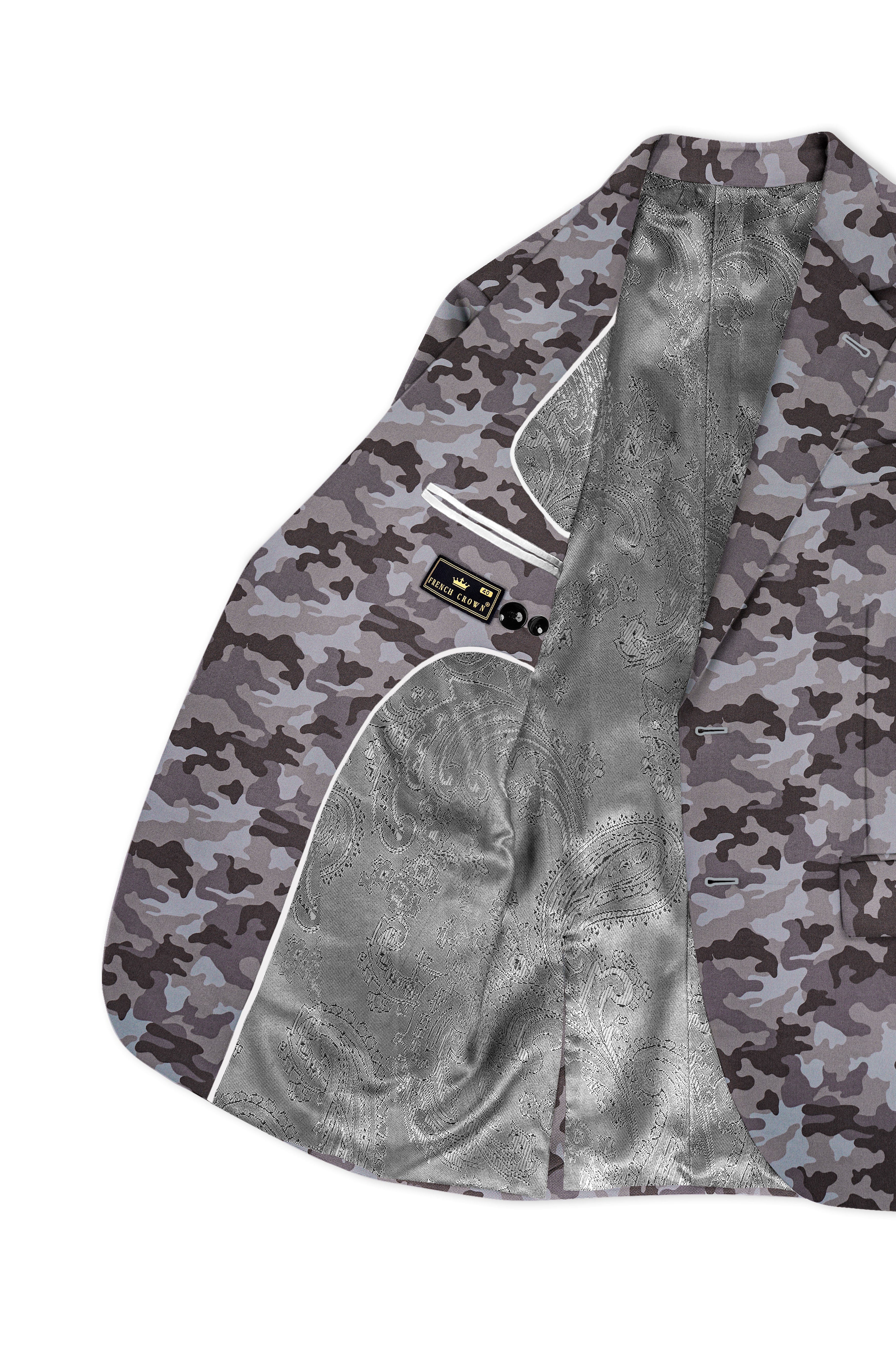 Stoneid-Gravel Gray with Iridium Brown Camouflage Printed Premium Cotton Single Breasted Suit