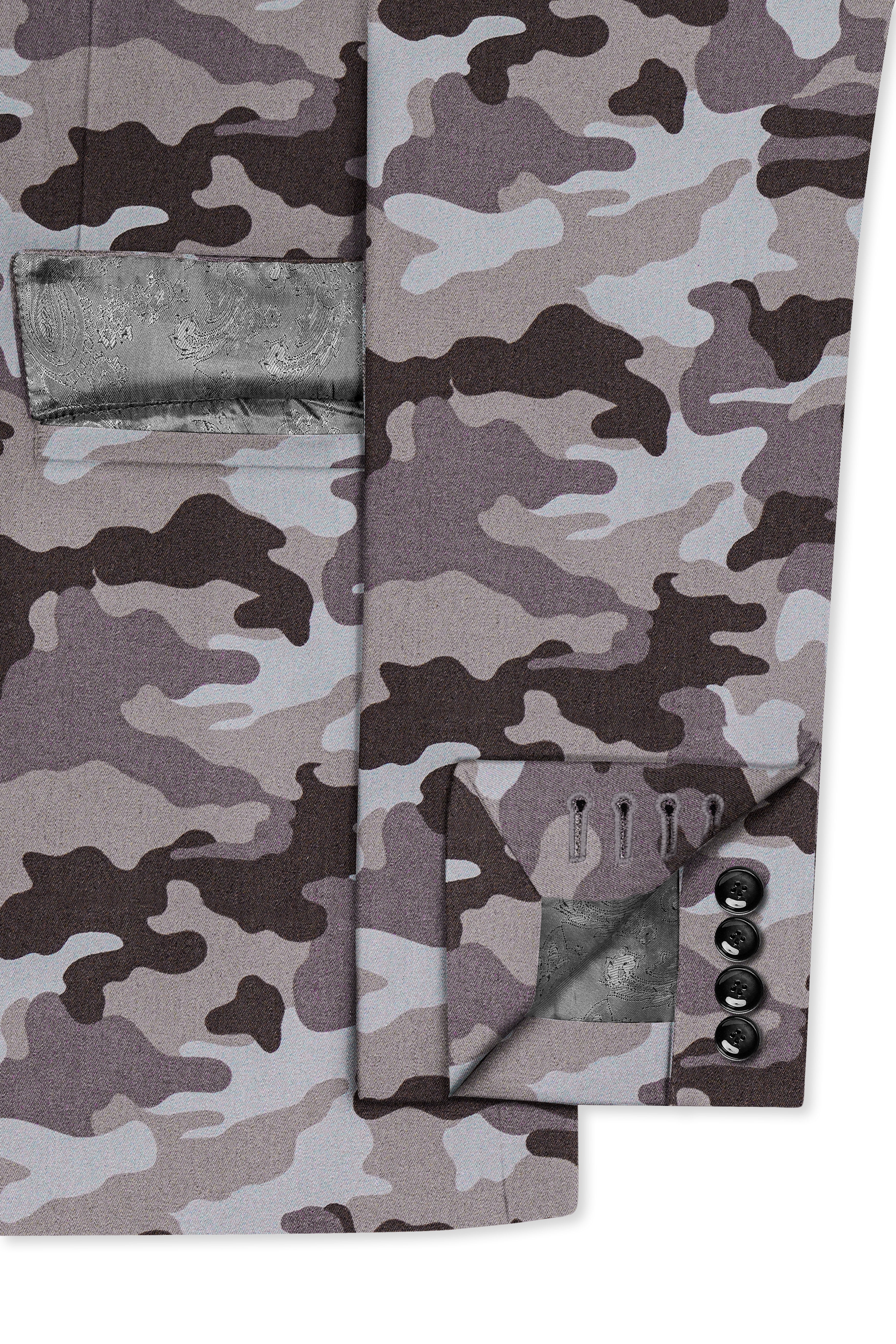 Stoneid-Gravel Gray with Iridium Brown Camouflage Printed Premium Cotton Single Breasted Suit