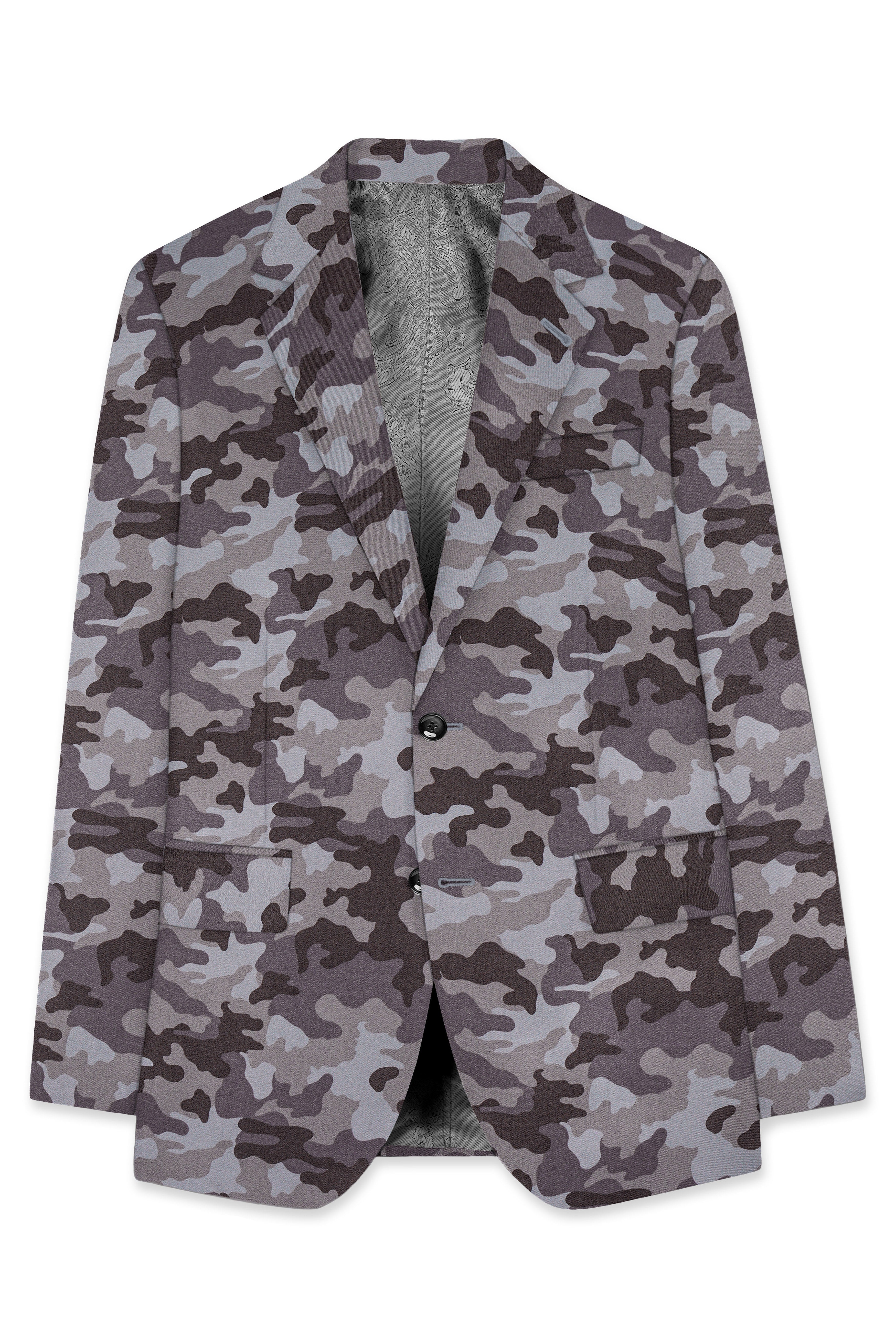 Stoneid-Gravel Gray with Iridium Brown Camouflage Printed Premium Cotton Single Breasted Suit