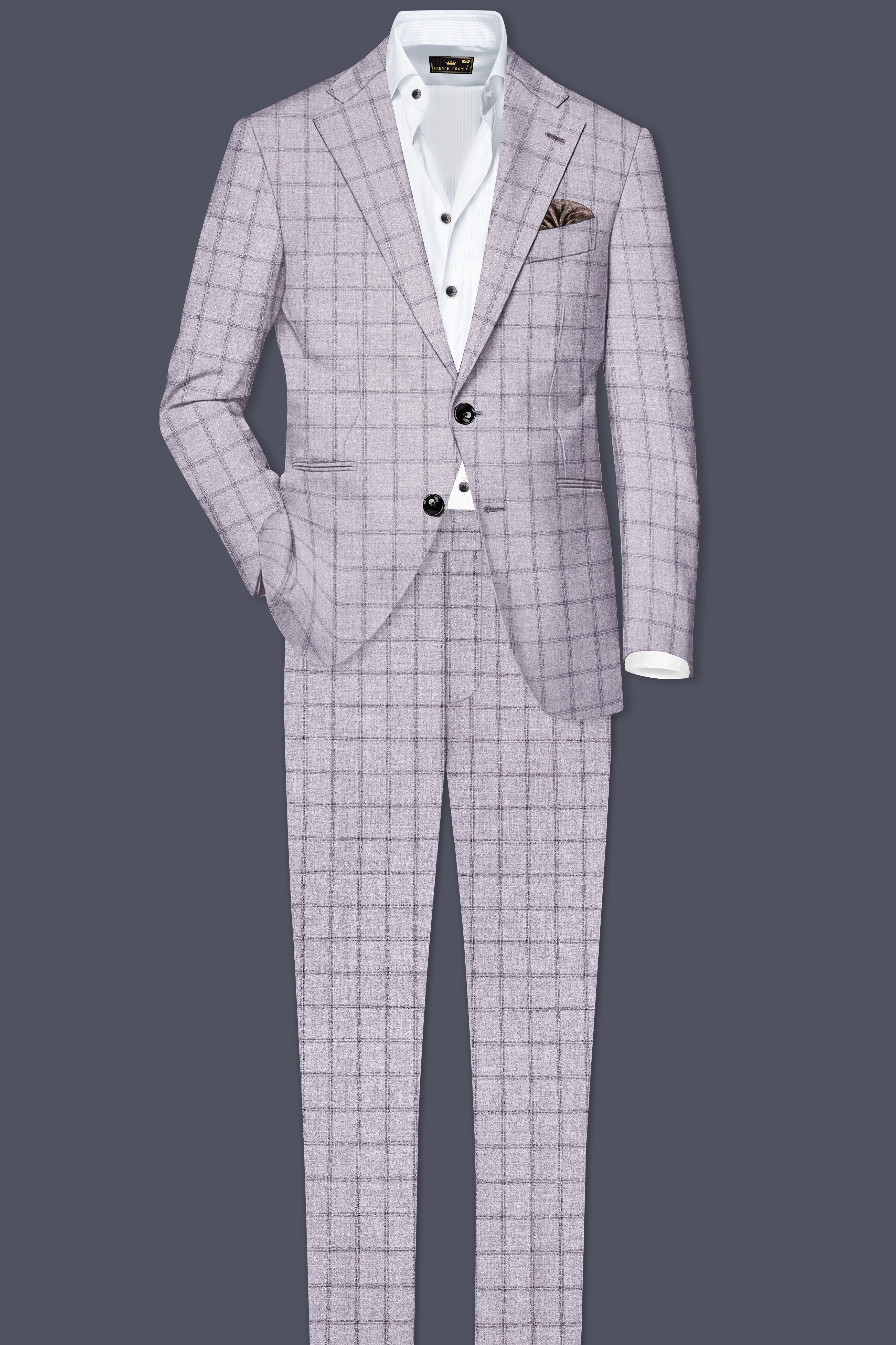 Trevane-Concord Gray Plaid Wool Rich Single Breasted Suit