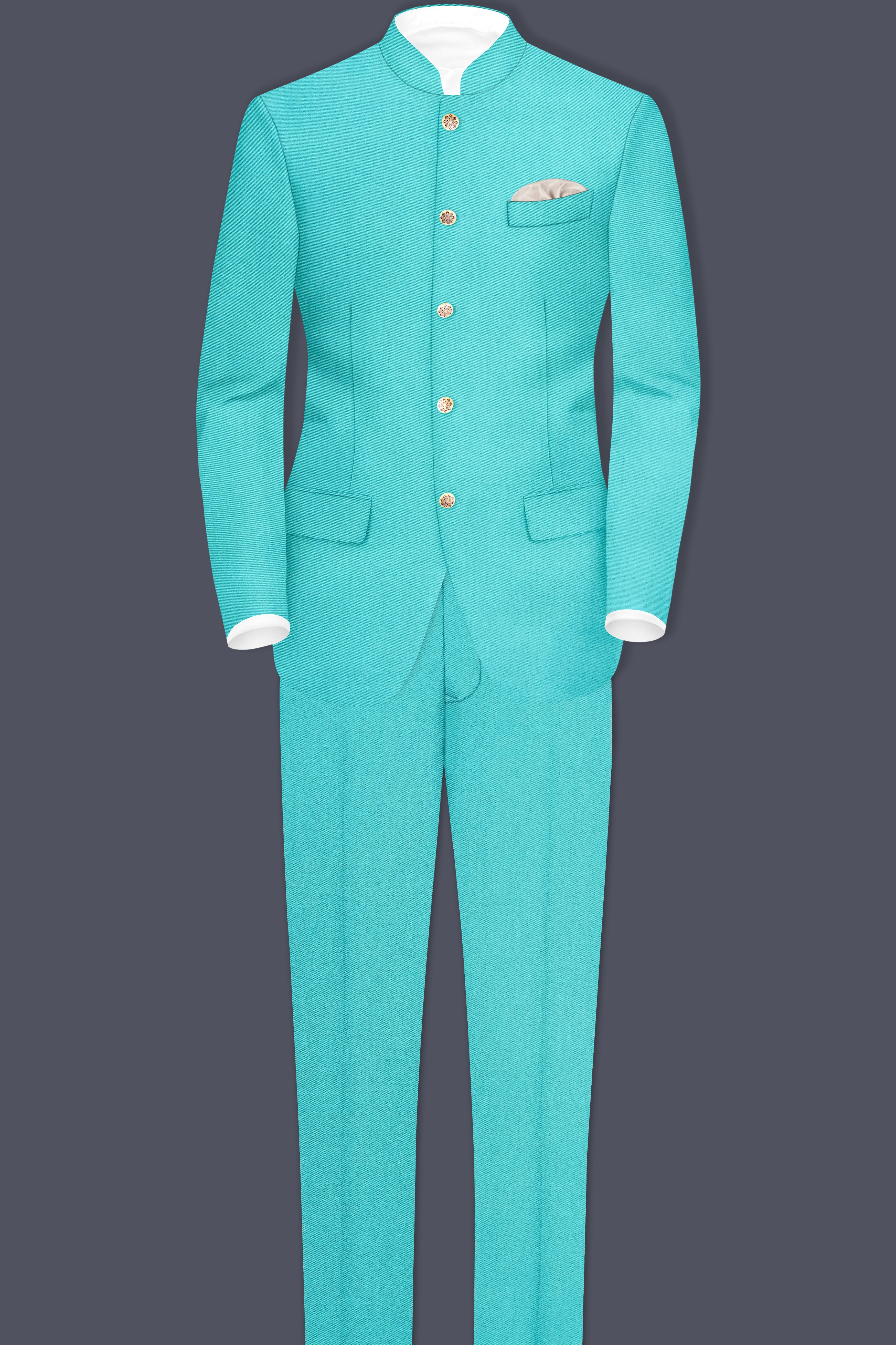 Aegir-Viking Blue Wool Rich Bandhgala Stretchable Traveler Suit