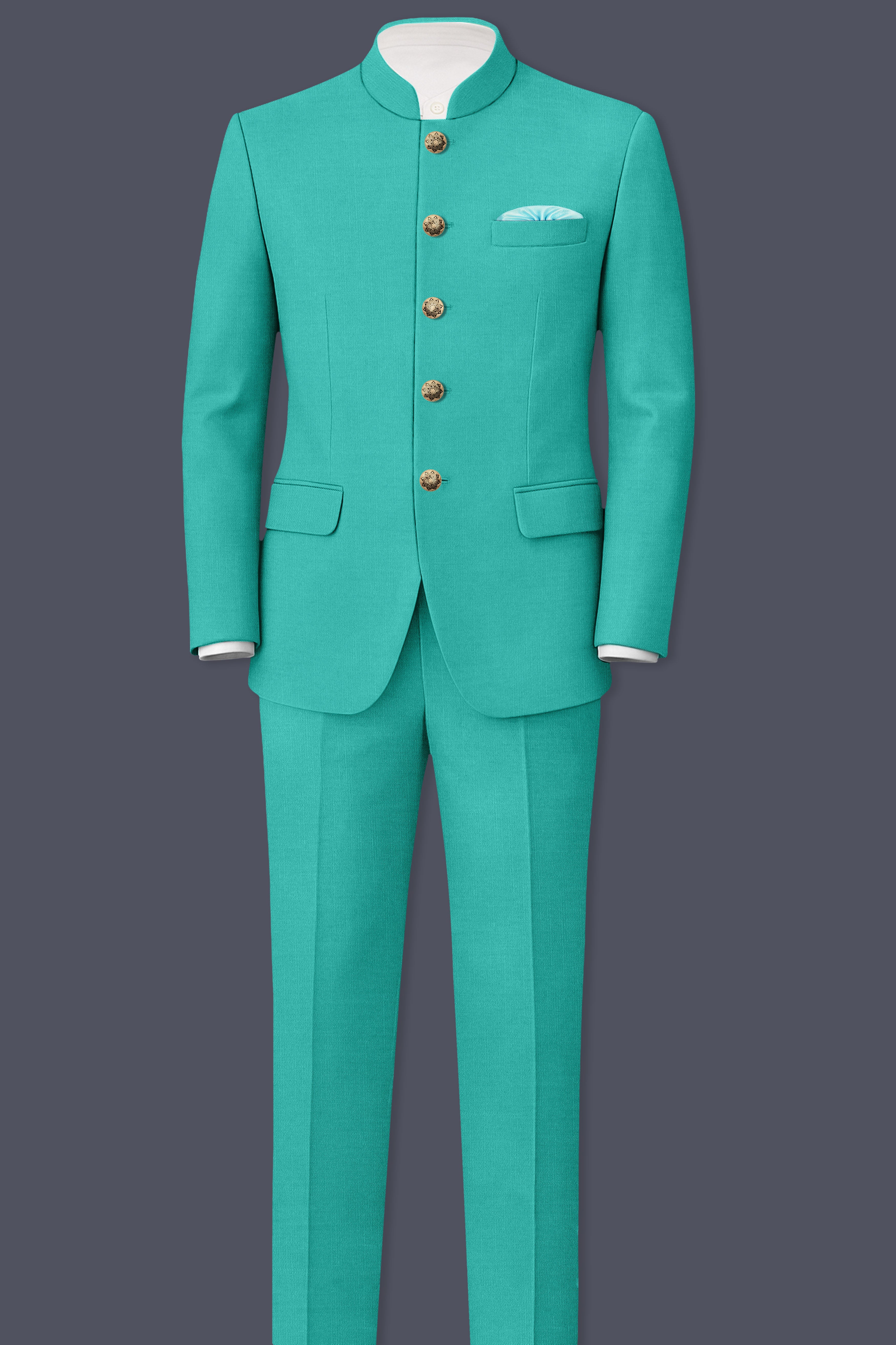 Aegir-Viking Blue Wool Rich Bandhgala Slight Stretch Suit