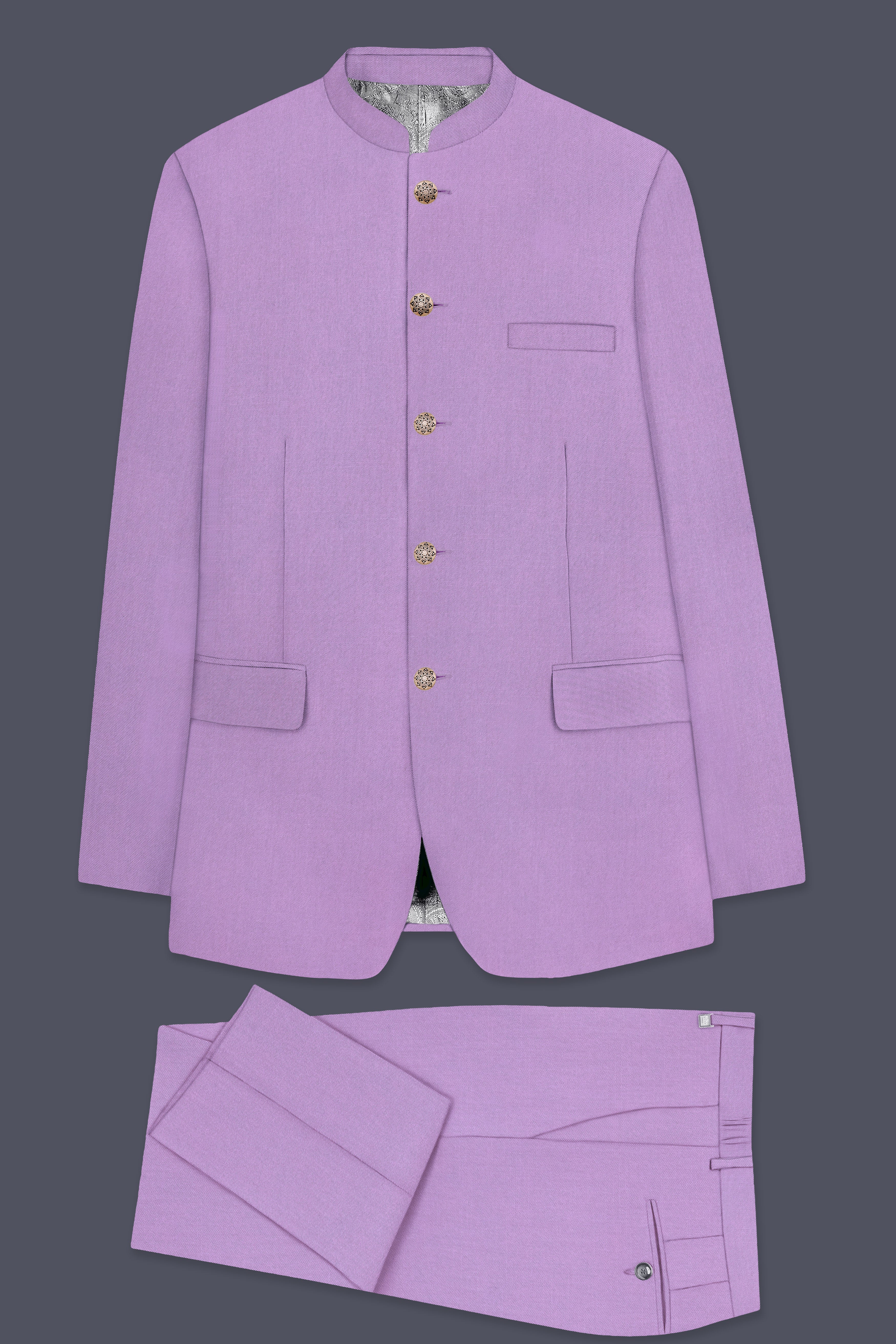 Roylen-Mountbatten Purple Wool Rich Bandhgala Slight Stretch Suit
