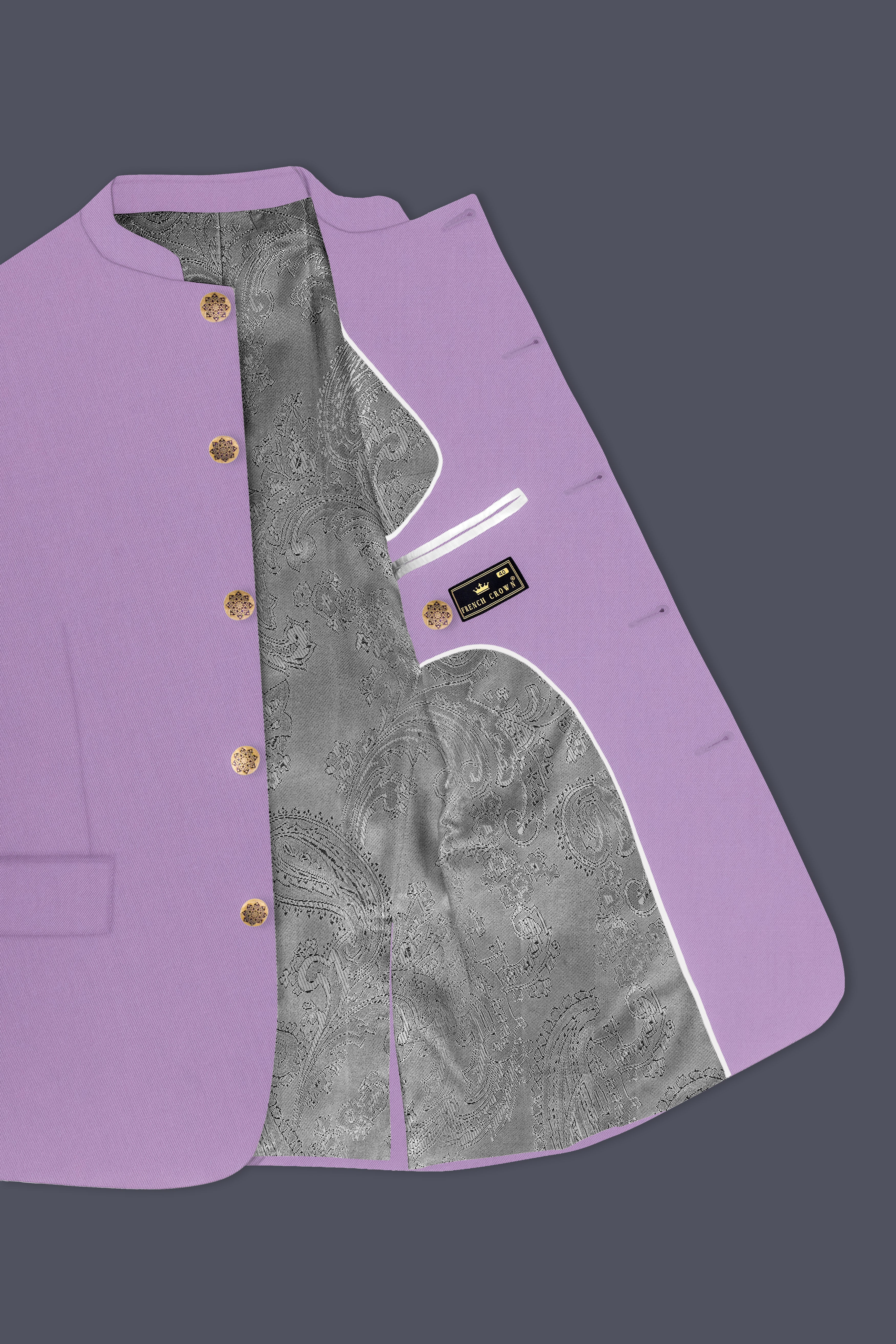 Roylen-Mountbatten Purple Wool Rich Bandhgala Slight Stretch Suit
