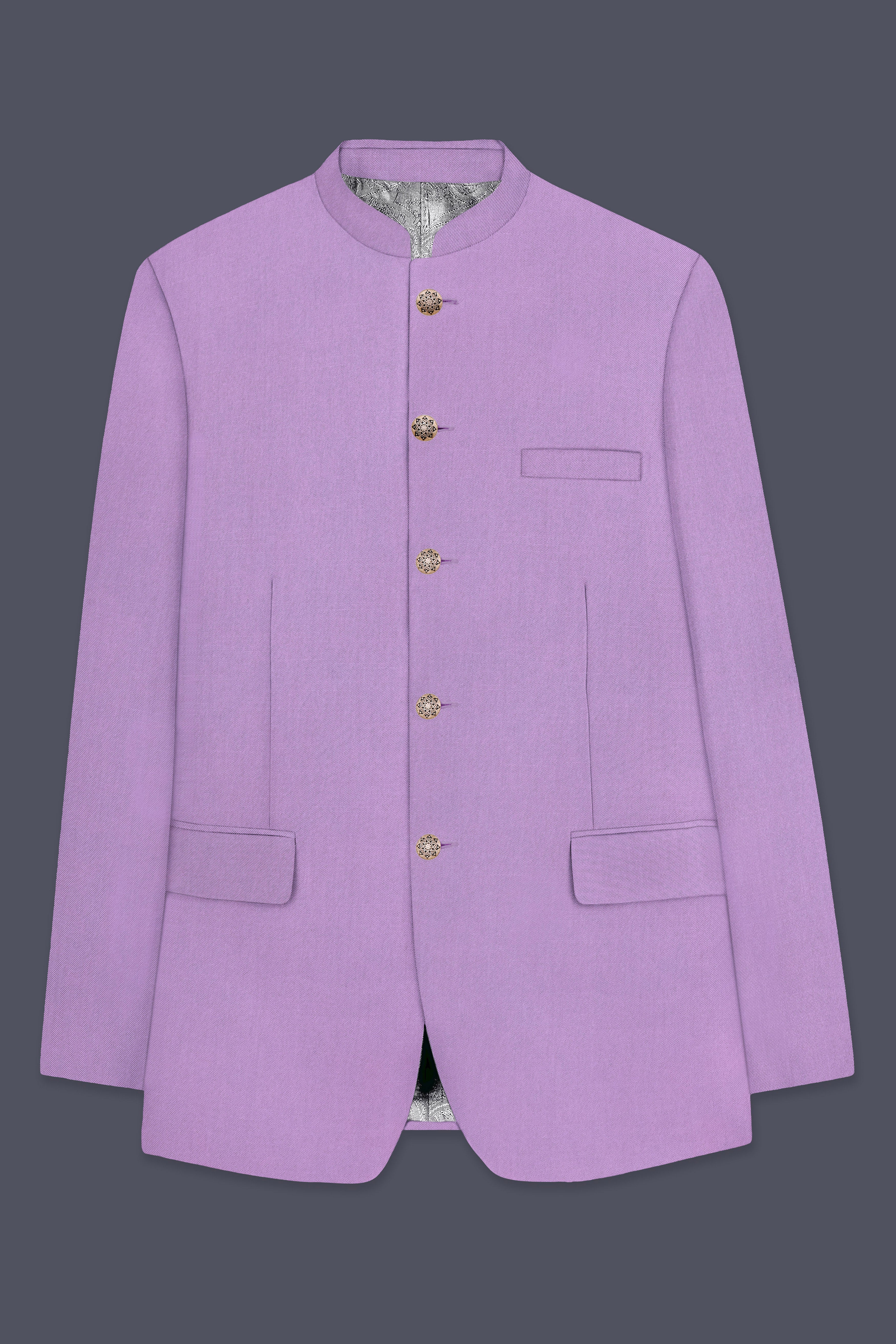 Roylen-Mountbatten Purple Wool Rich Bandhgala Slight Stretch Suit