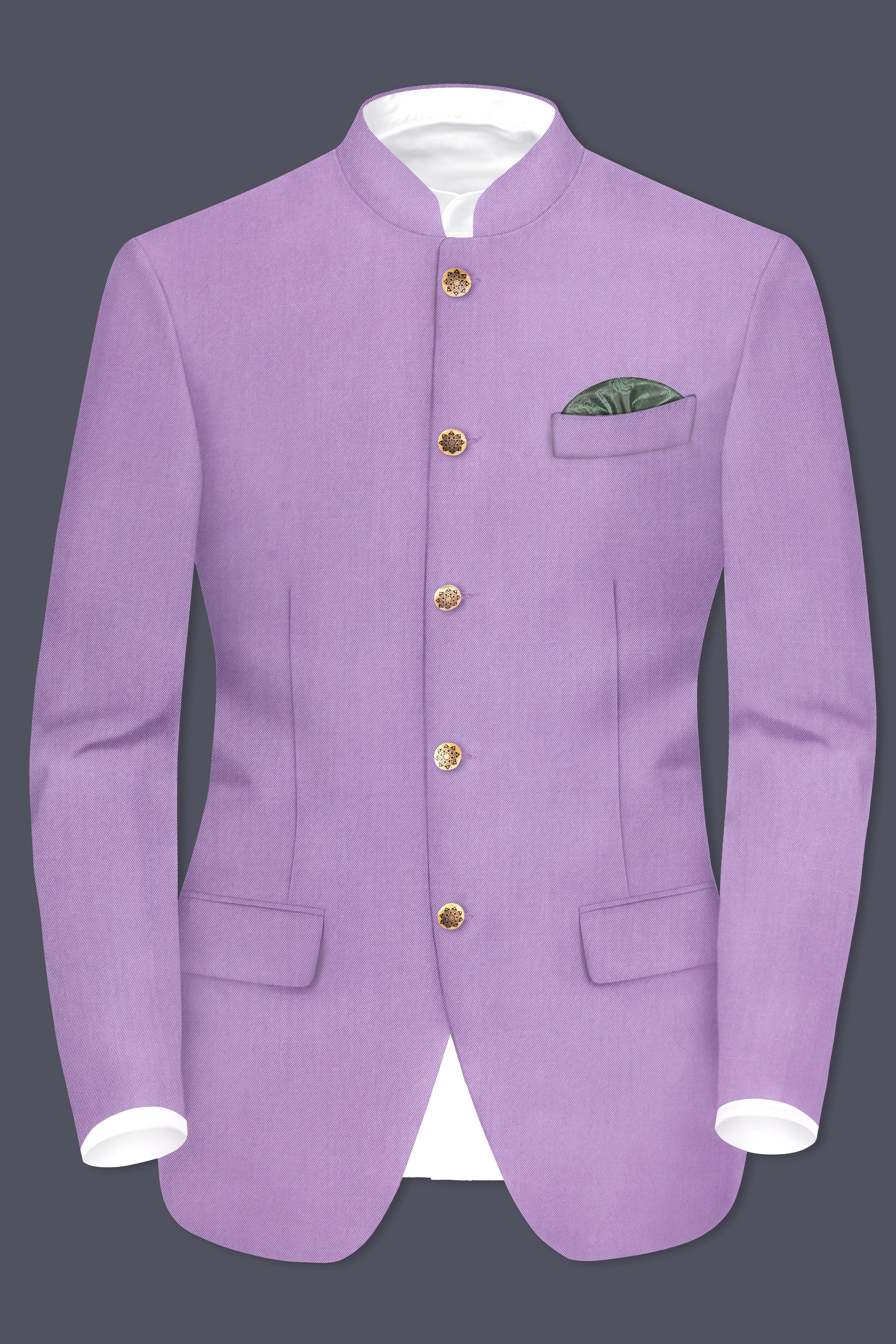Roylen-Mountbatten Purple Wool Rich Bandhgala Slight Stretch Suit