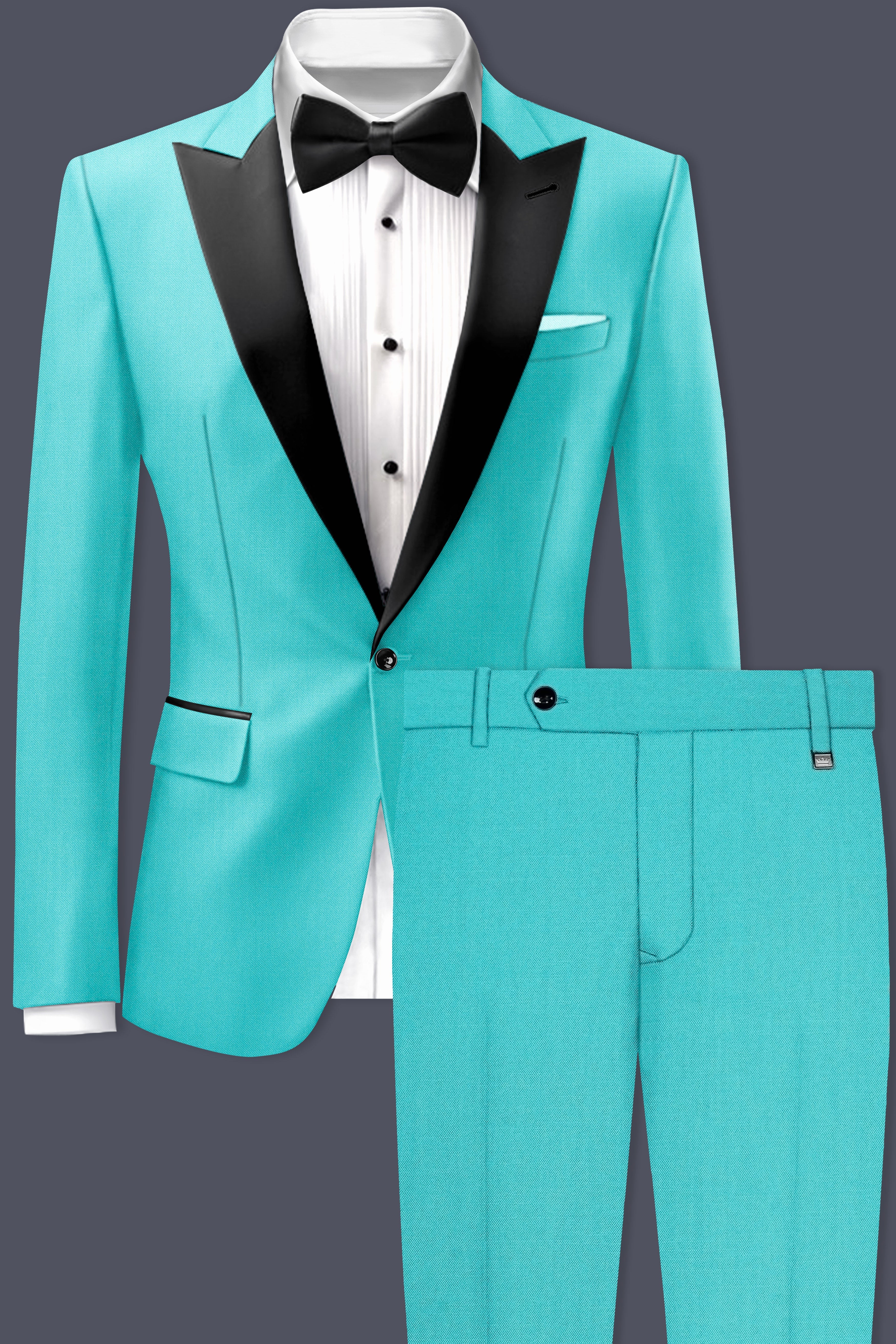 Aegir-Viking Blue Wool Rich Peak Lapel Tuxedo Slight Stretch Suit