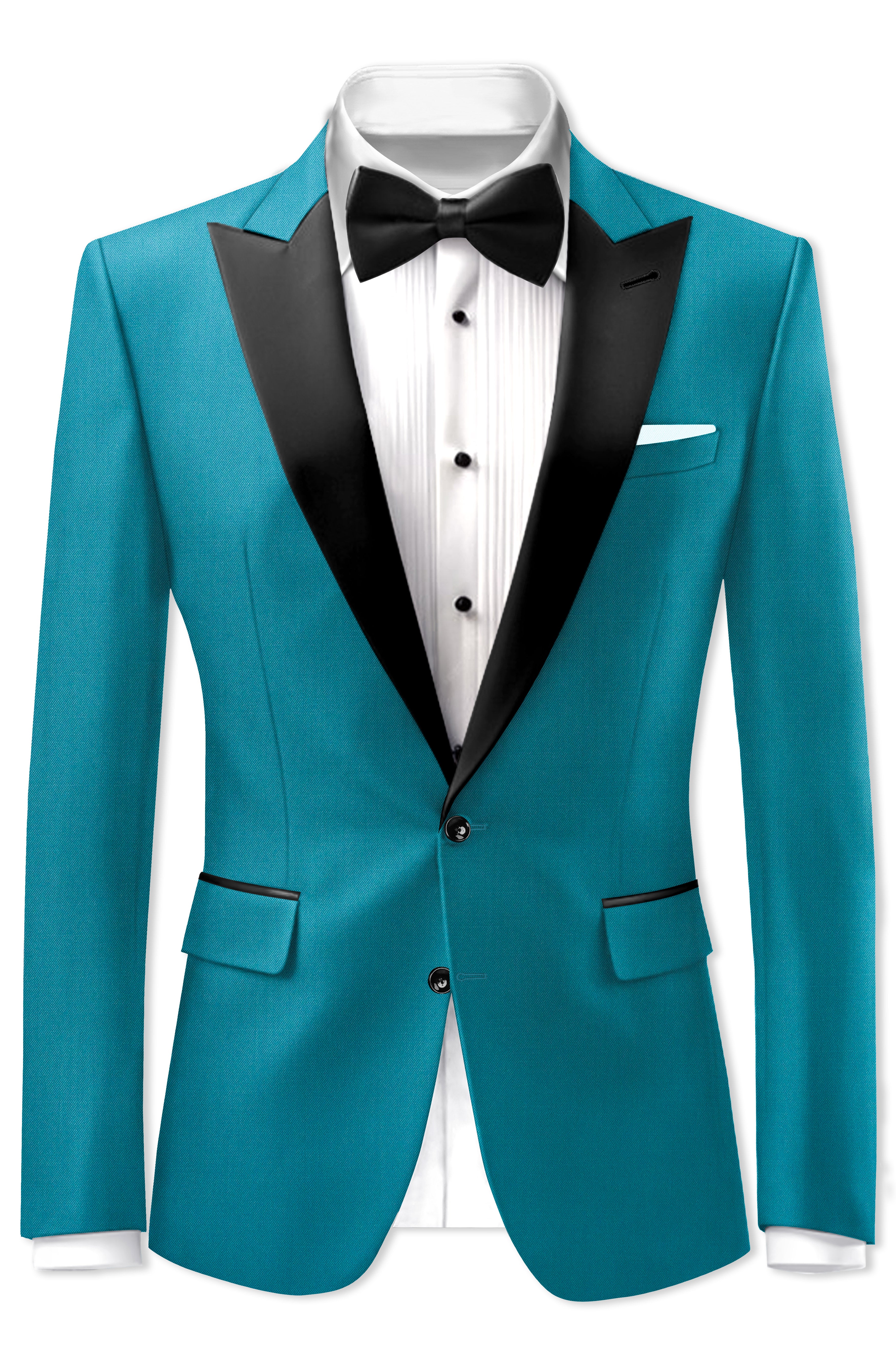 Zephir-Surfie Green Wool Rich Peak Lapel Tuxedo Stretchable Traveler Suit