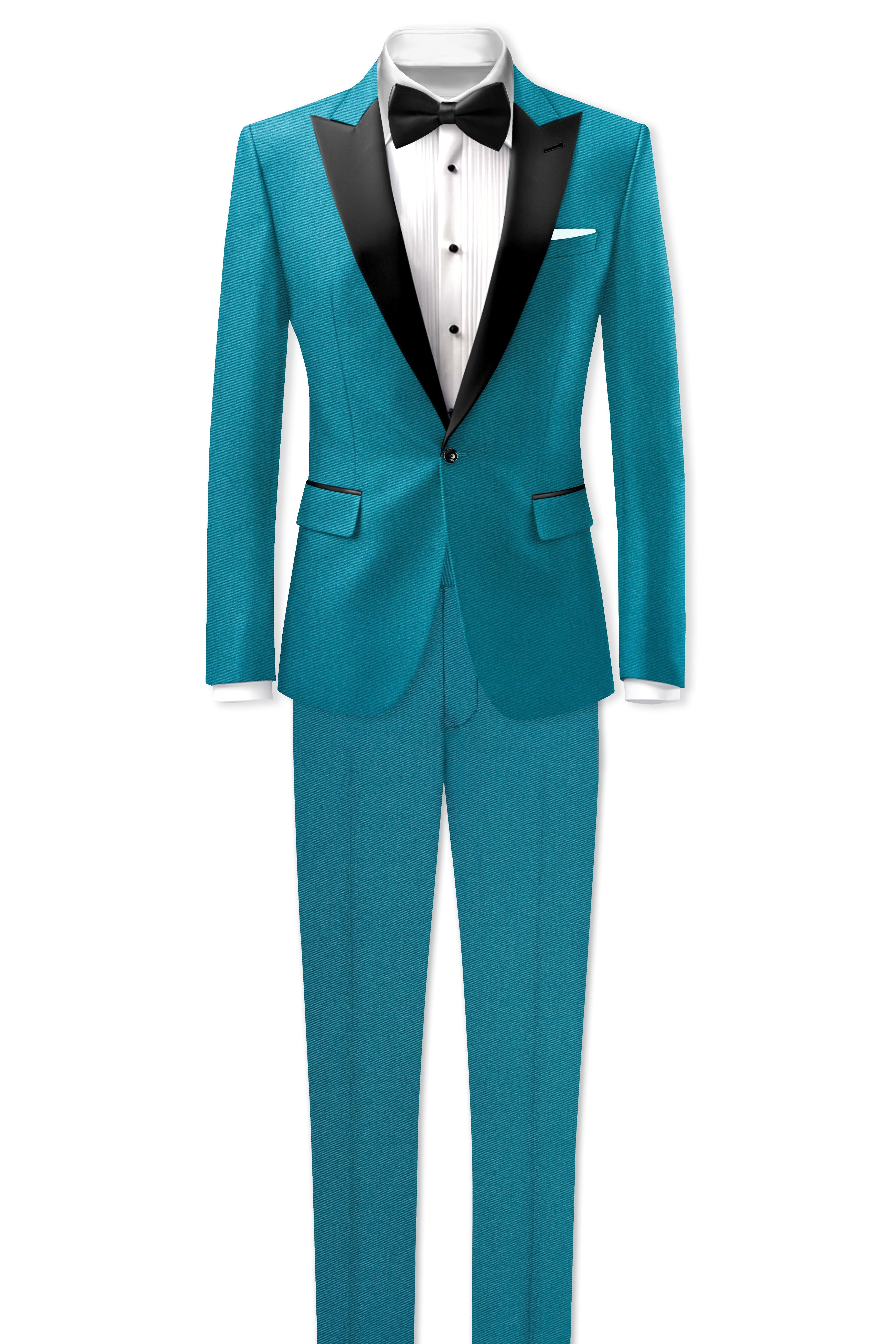 Zephir-Surfie Green Wool Rich Peak Lapel Tuxedo Slight Stretch Suit