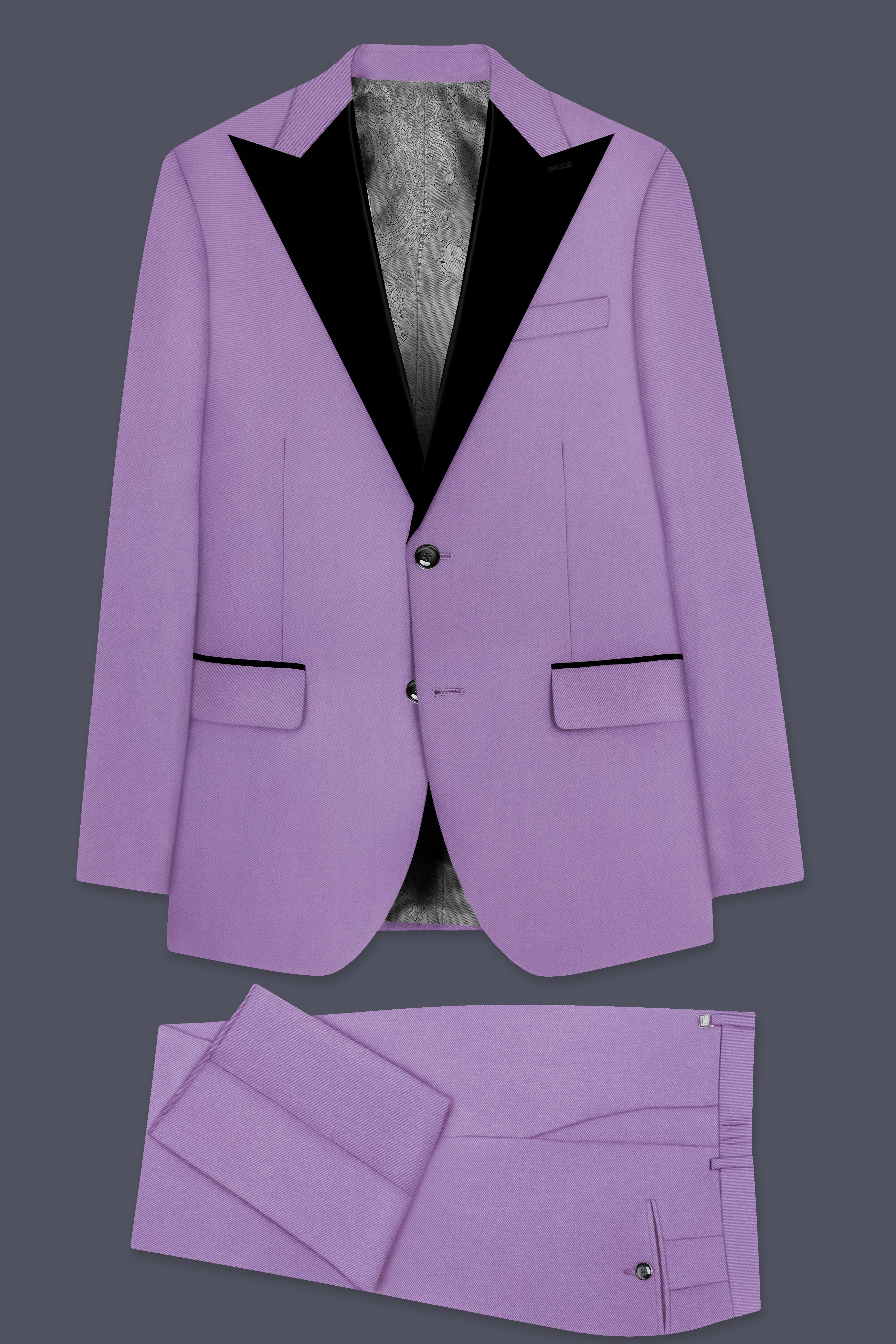Roylen-Mountbatten Purple Wool Rich Peak Lapel Tuxedo Stretchable Traveler Suit