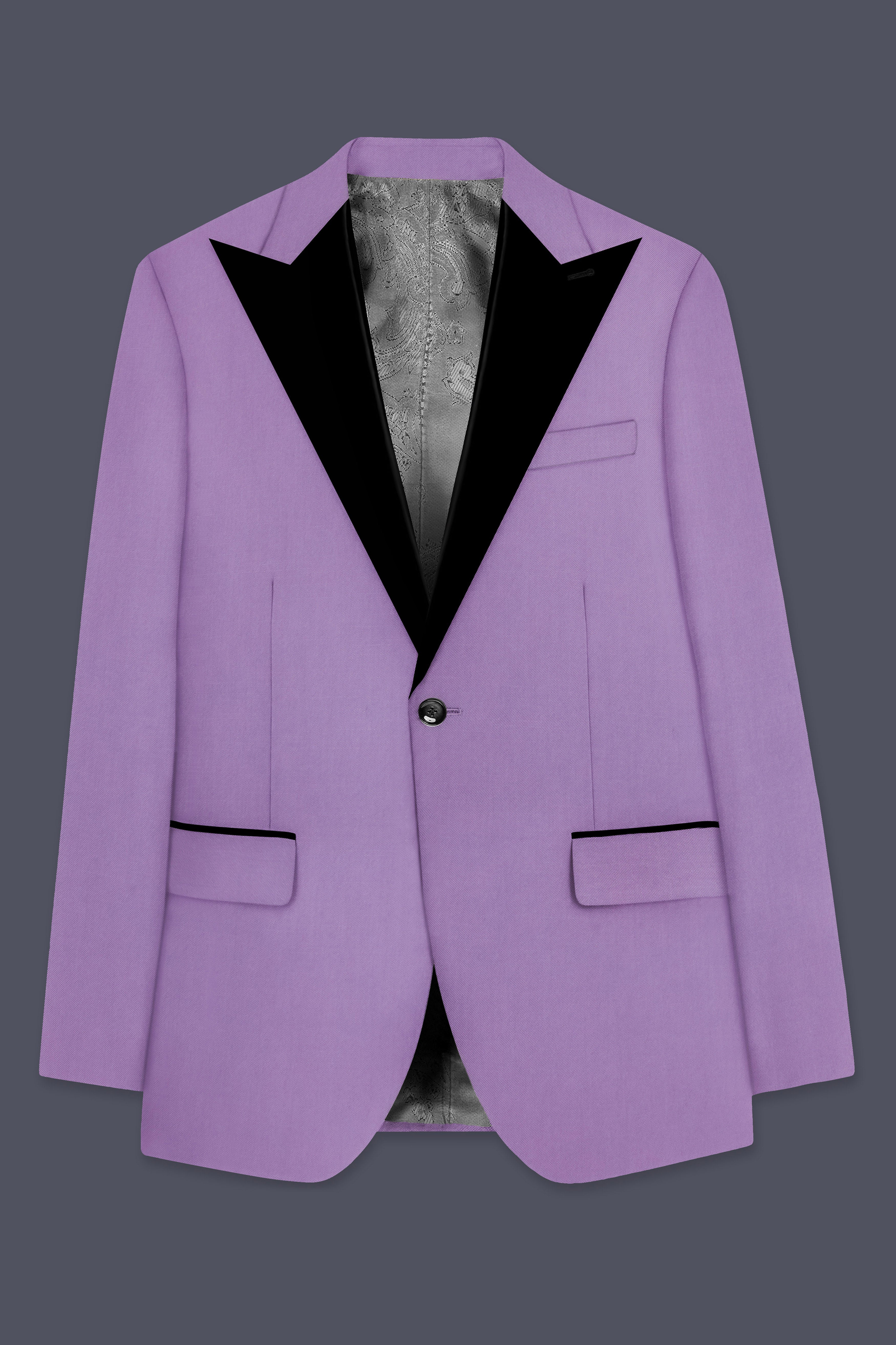 Roylen-Mountbatten Purple Wool Rich Peak Lapel Tuxedo Slight Stretch Suit